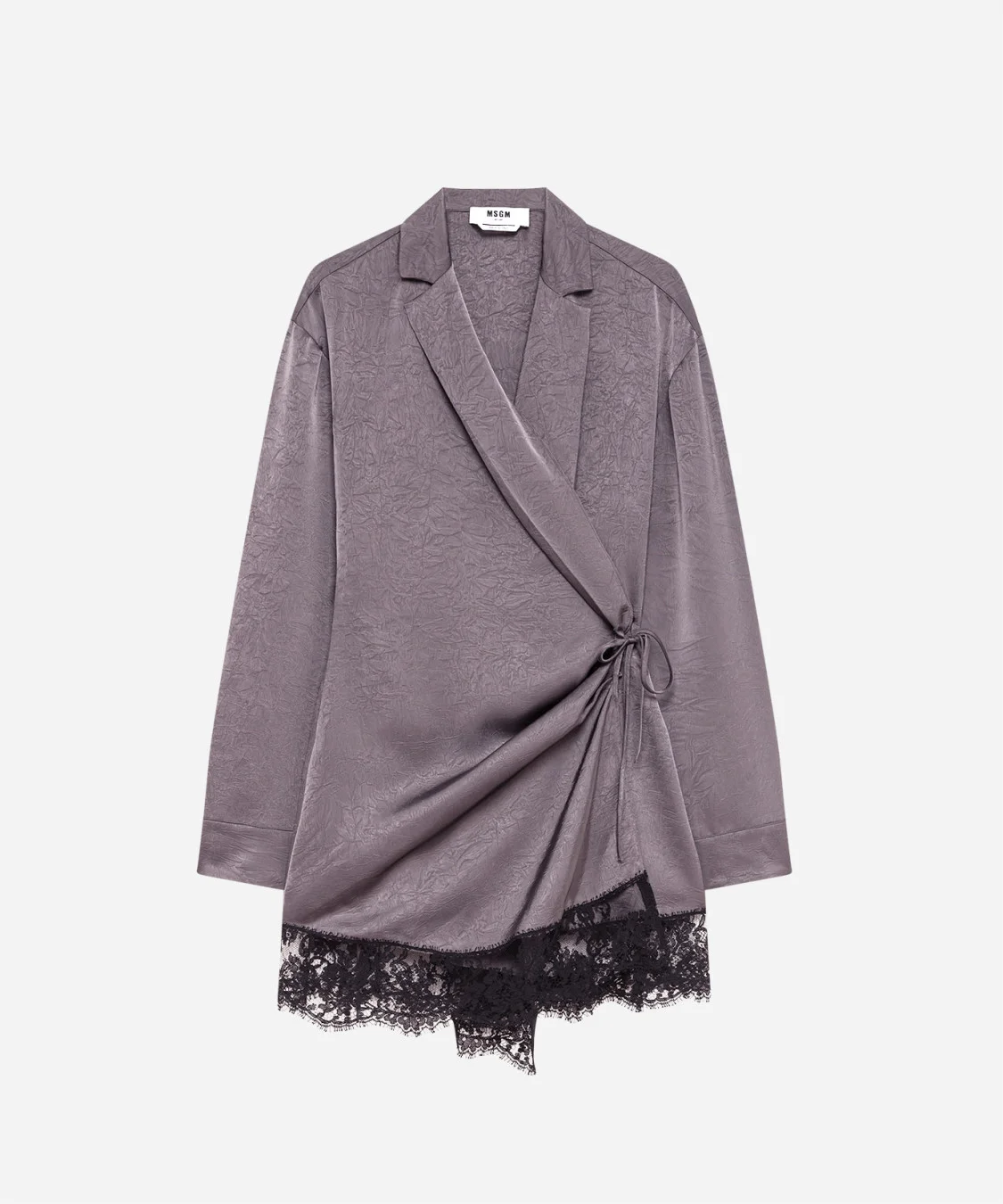 Wrap satin dress with lace details - 1