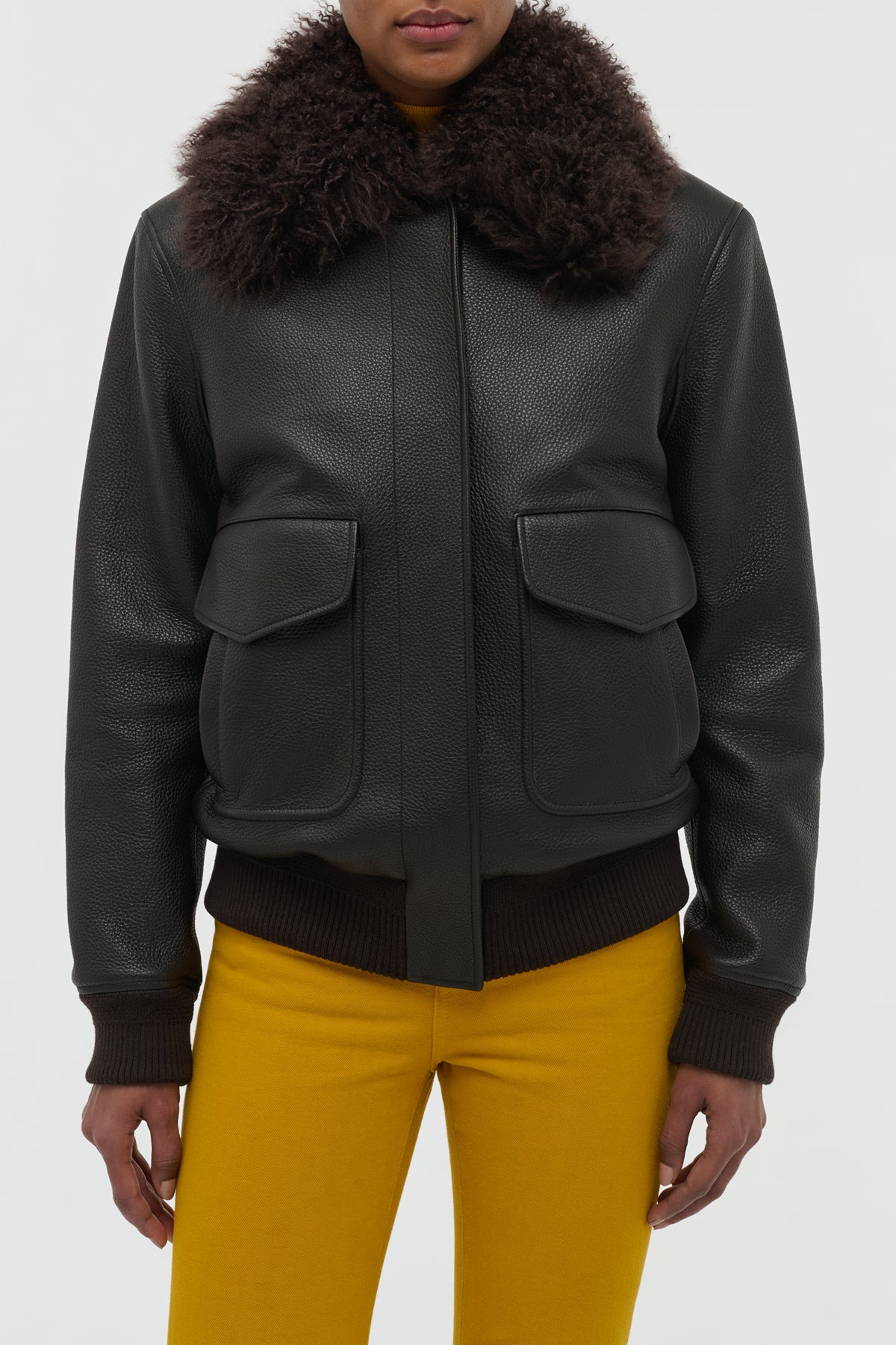 Grant Jacket in Ebony Textured Leather and Shearling - 7