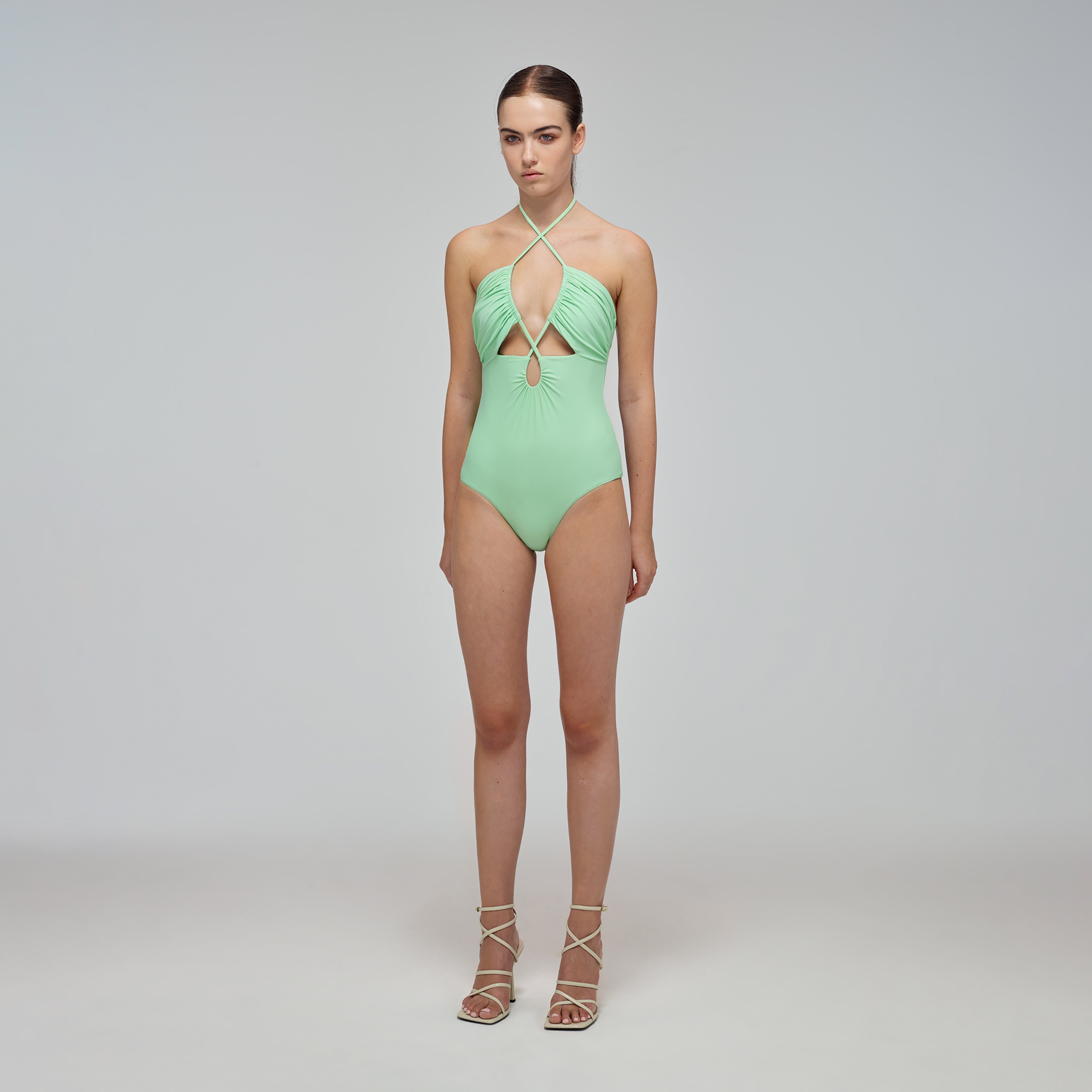Spearmint Cut Out Halter Neck Swimsuit - 2