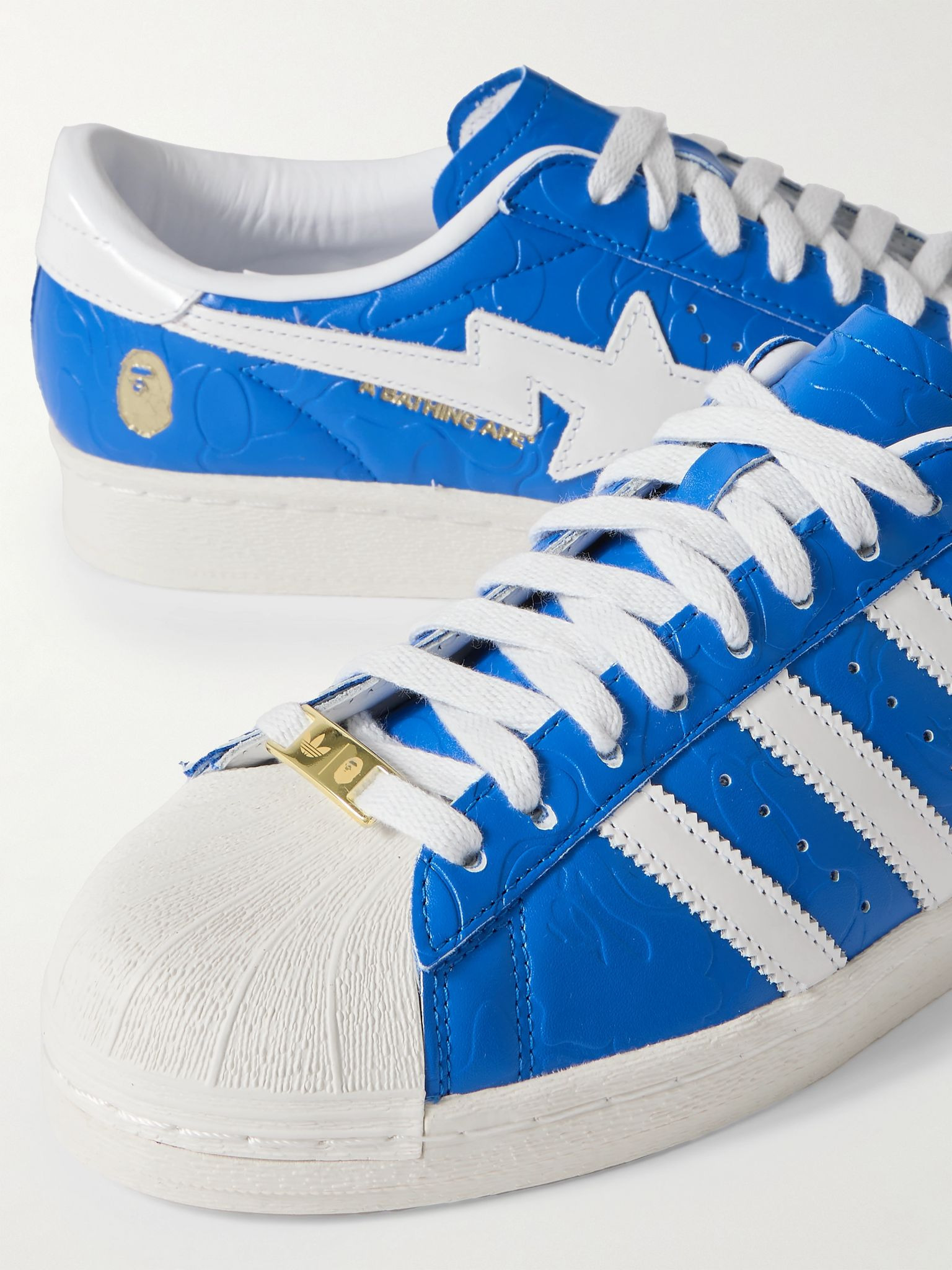 + BAPE Superstar Logo-Embossed Leather Sneakers Blue - 5