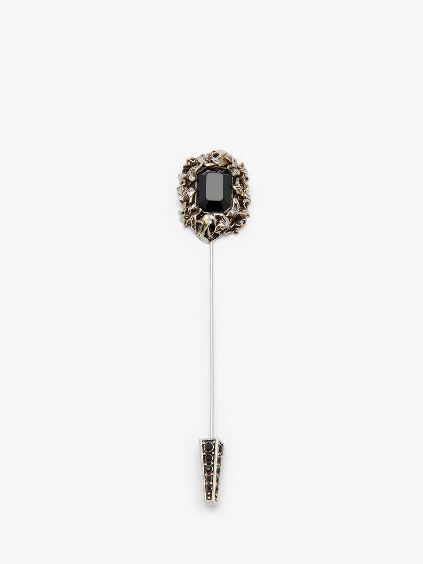 Men's Ivy Skull Pin Brooch in Antique Silver - 1