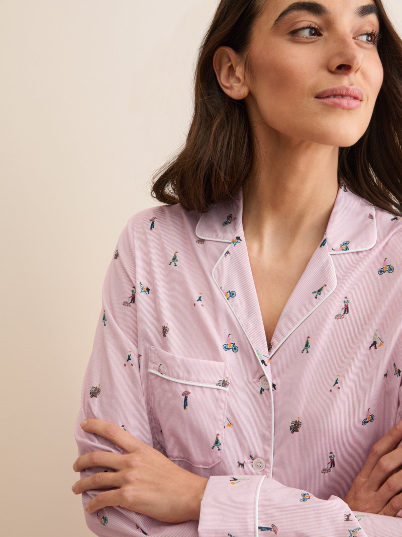 Derek Rose Women's Pajamas People of London Pink Stripe outlook