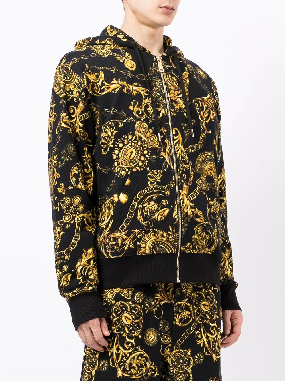 baroque-print zipped hoodie - 3