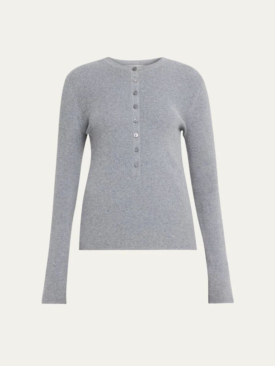 Airi Cotton-Cashmere Henley Sweater - 1