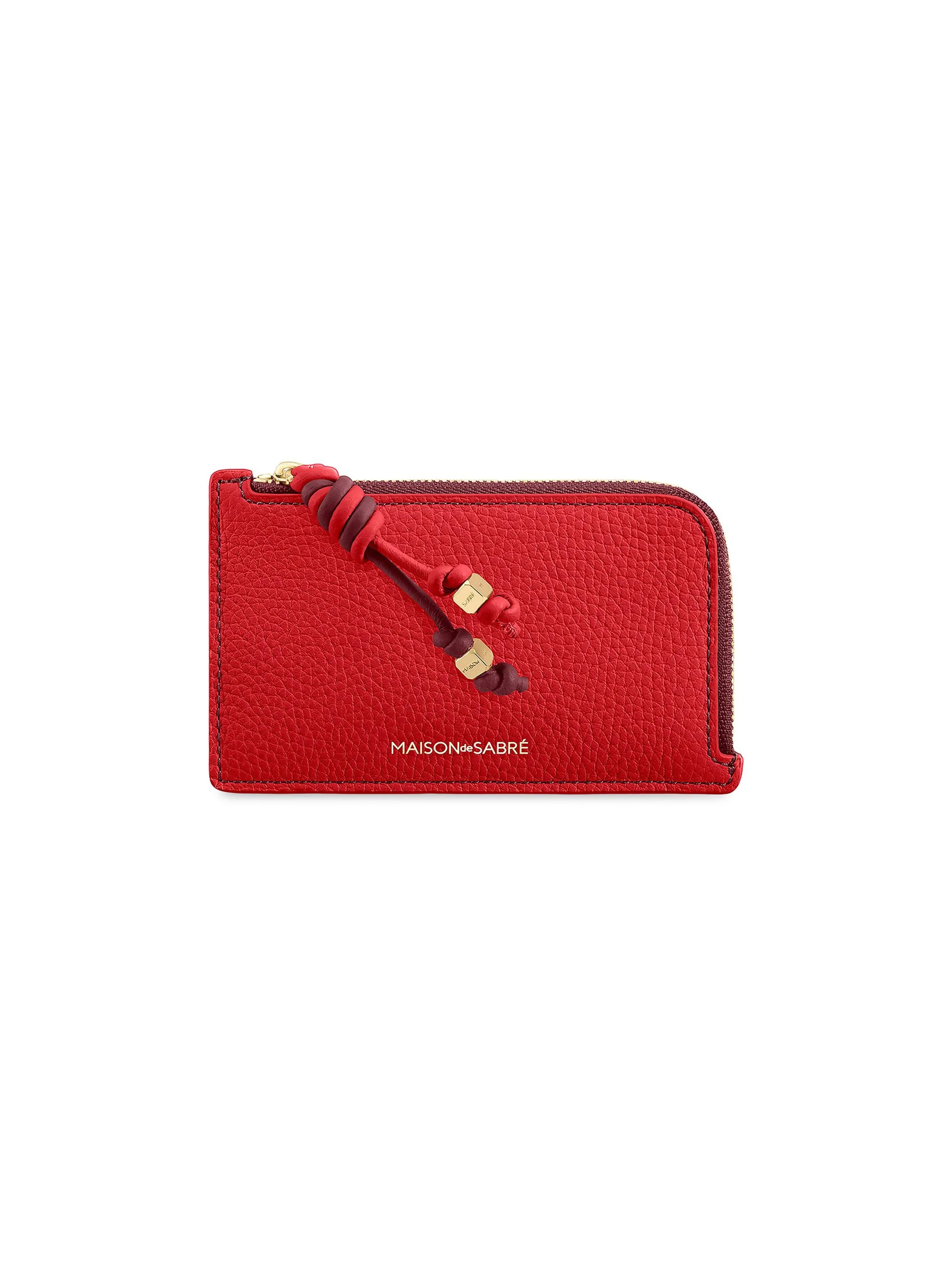 Women's Leather Zip Card Holder - Pomegranate Plum - 1