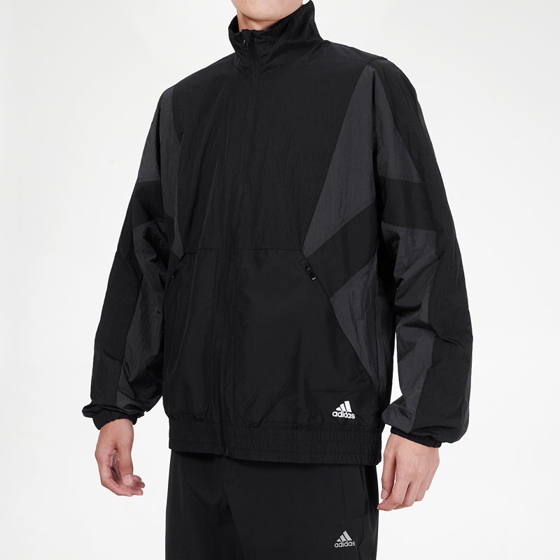 Men's adidas Sports Running Fitness Training Windproof Breathable Jacket Black HE0587 - 5