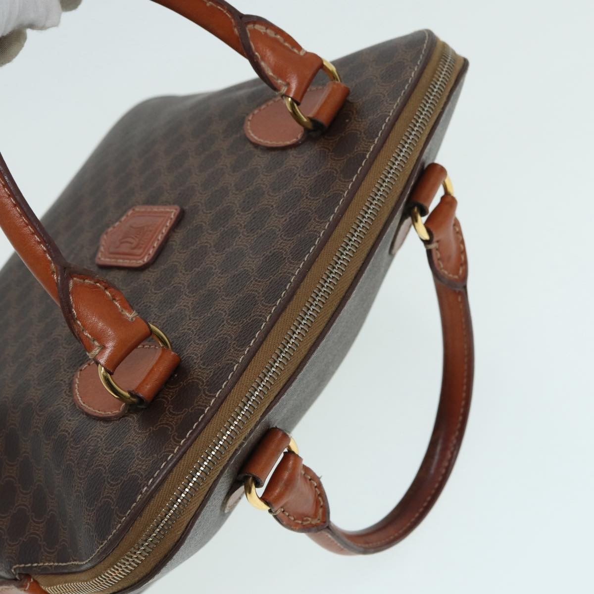 CELINE Macadam Canvas Hand Bag Pvc Leather Brown Gold - 6