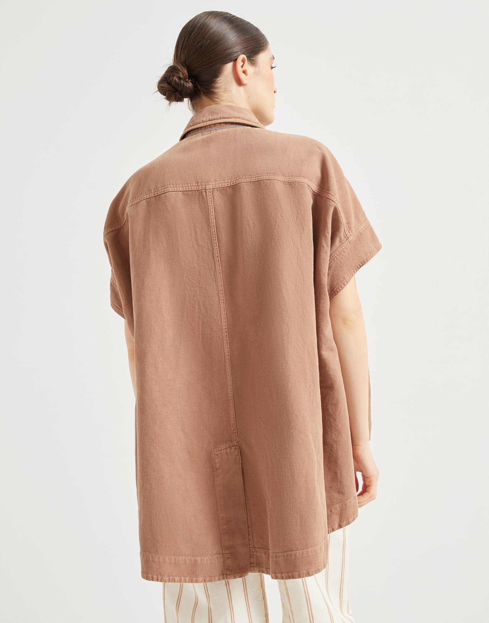Garment-dyed cotton and linen cover overshirt with monili - 2