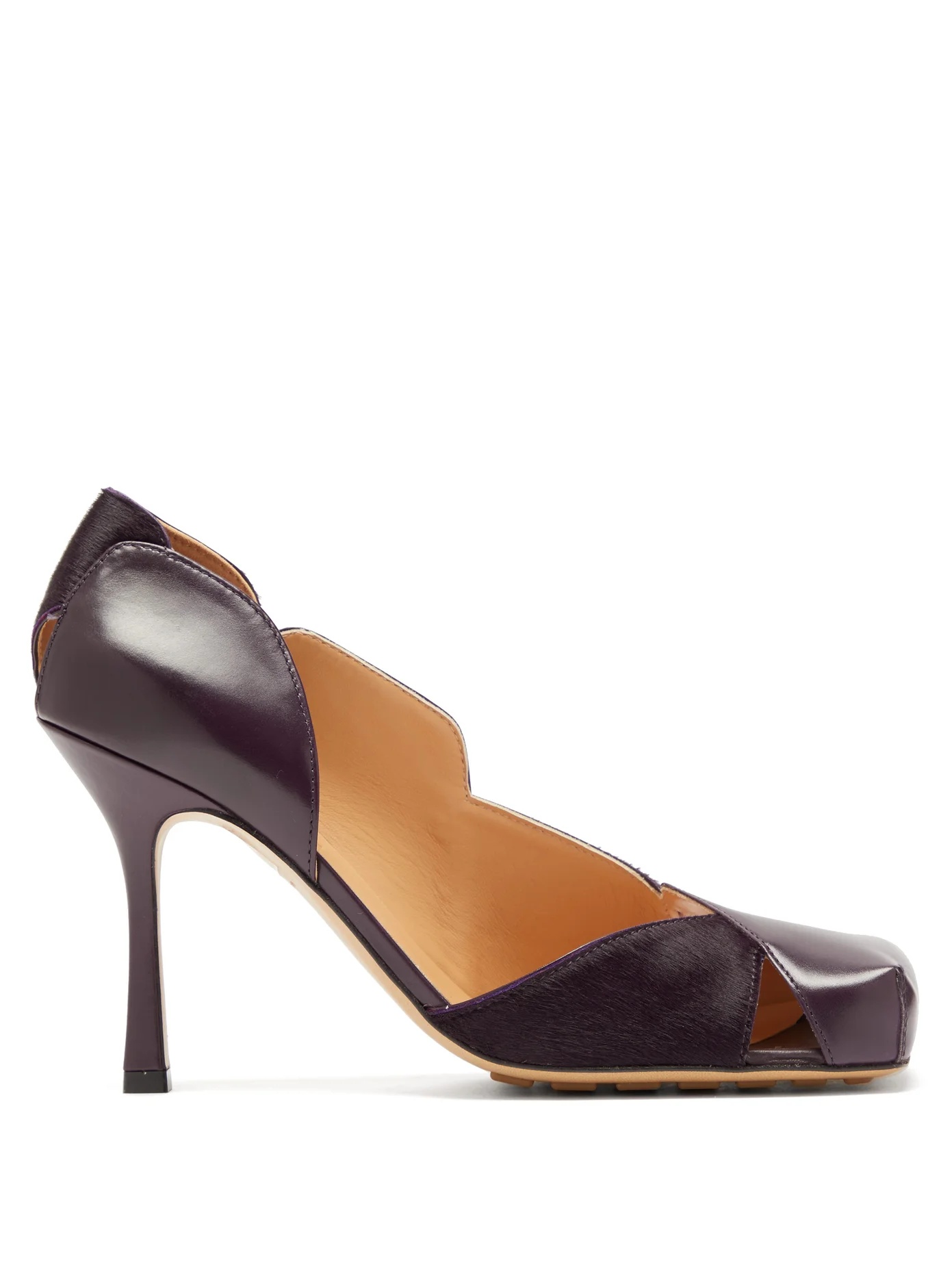 Square-toe leather and calf-hair pumps - 1