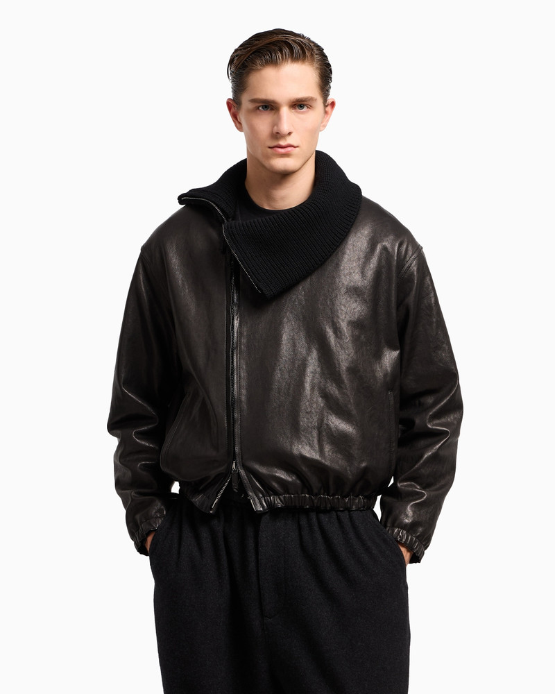 GIORGIO ARMANI NAPPA LEATHER BOMBER JACKET WITH WOOL COLLAR outlook