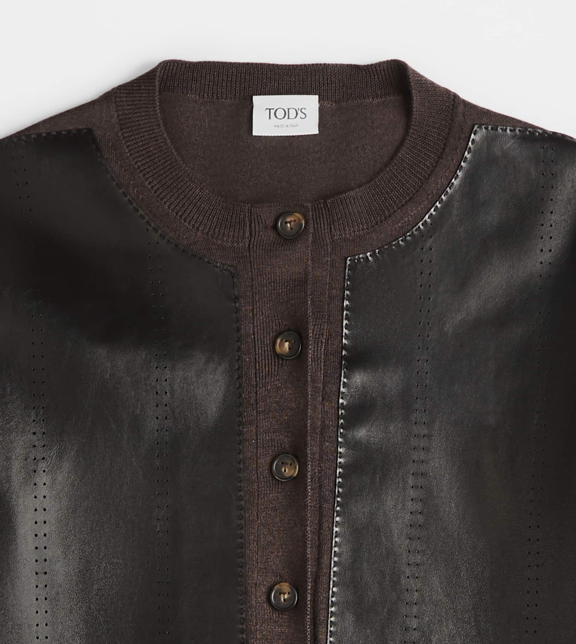 CARDIGAN WITH LEATHER INSERTS - BROWN - 2