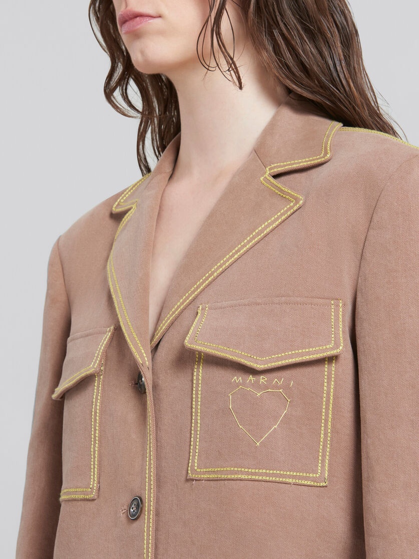 BROWN ORGANIC DENIM BLAZER WITH CONTRAST STITCHING - 4