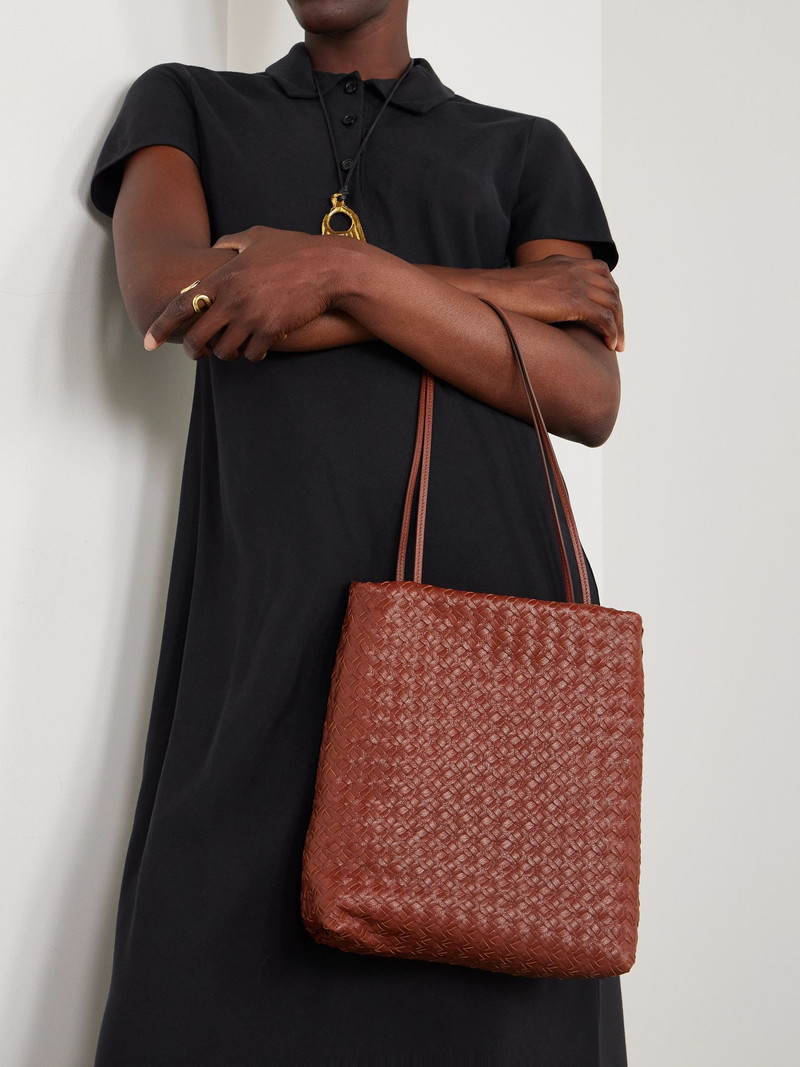 The Row Lilou woven textured-leather shoulder bag Brown outlook