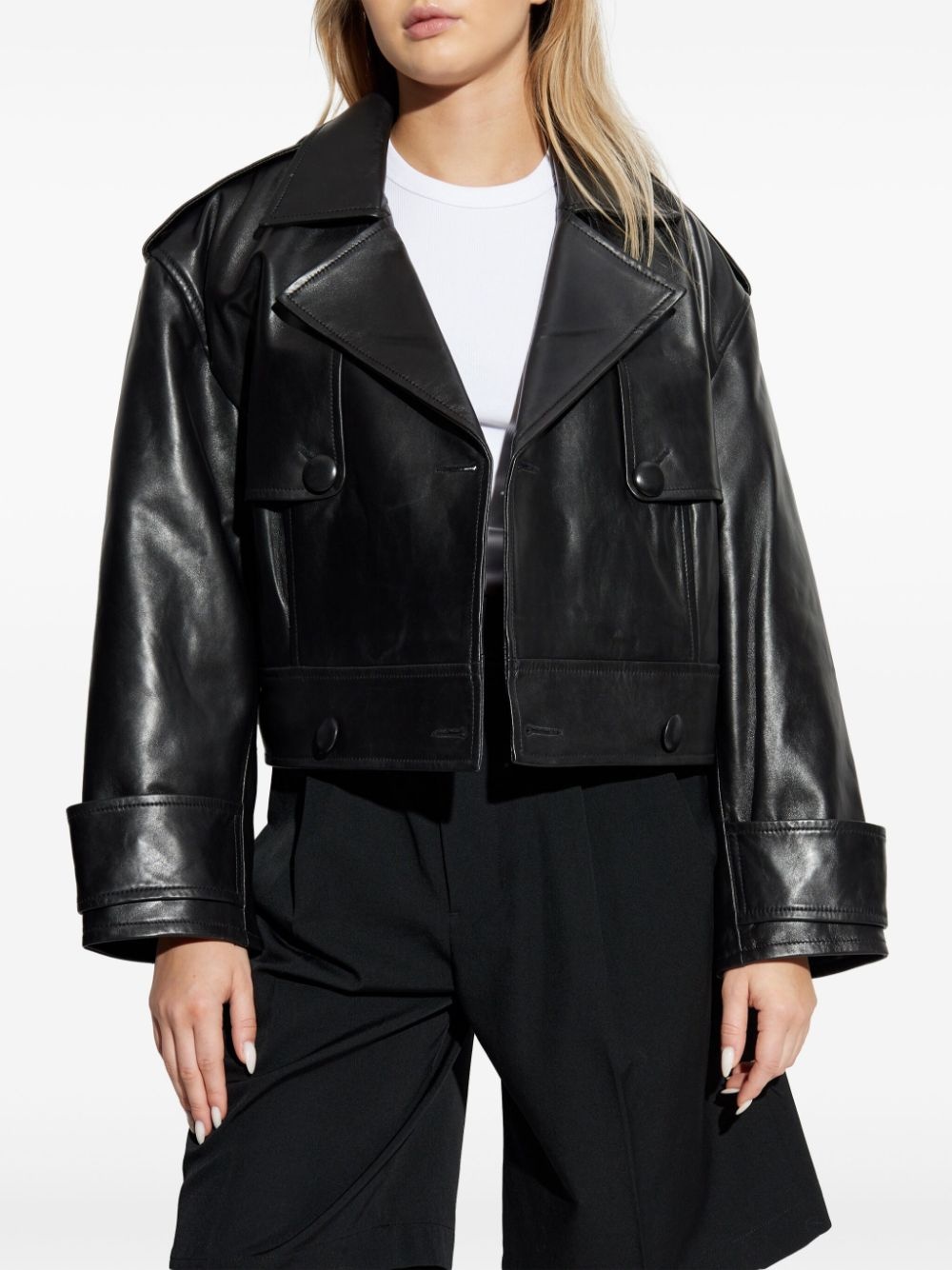 cropped leather jacket - 3