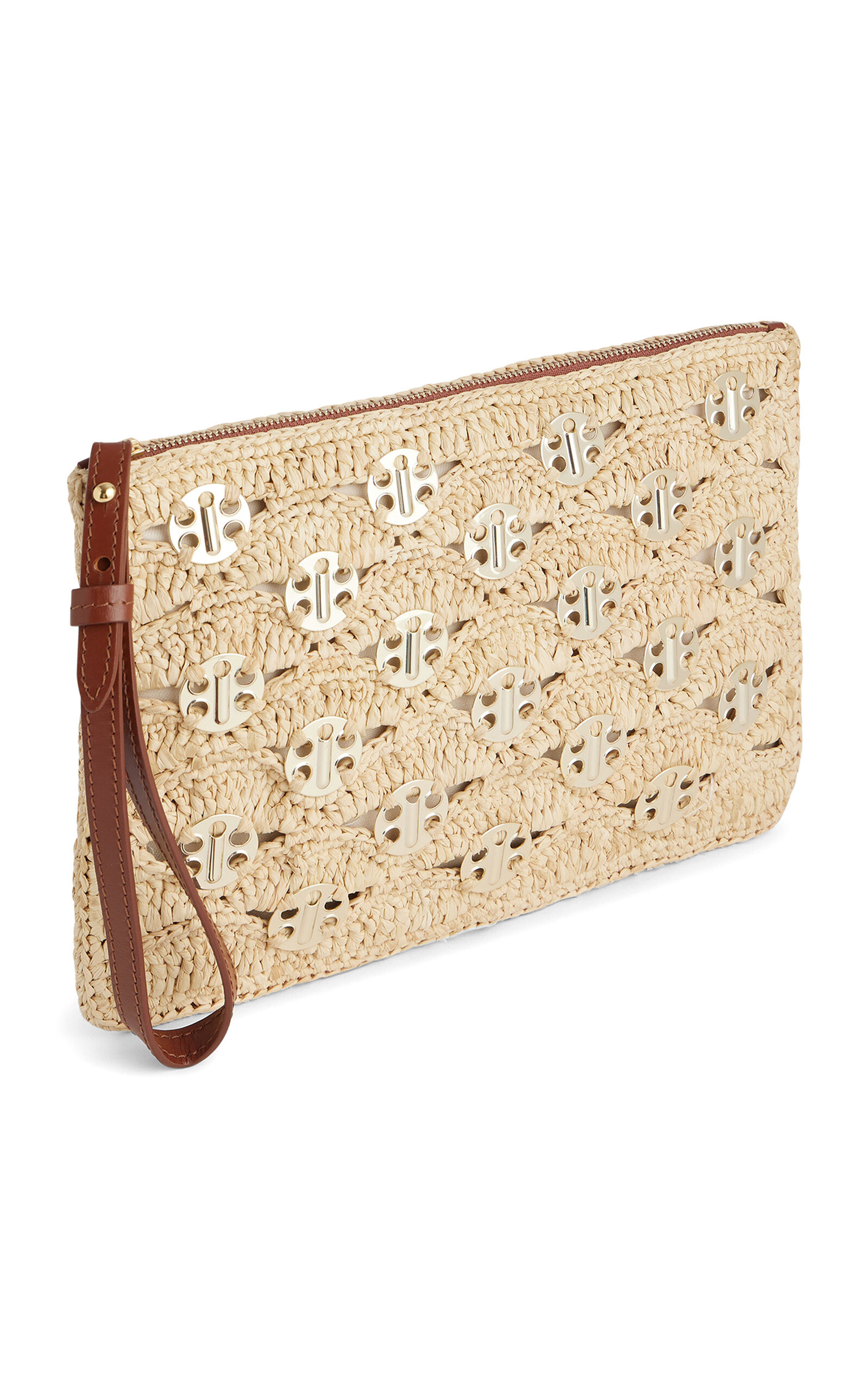 Embellished Woven Raffia Pouch neutral - 4