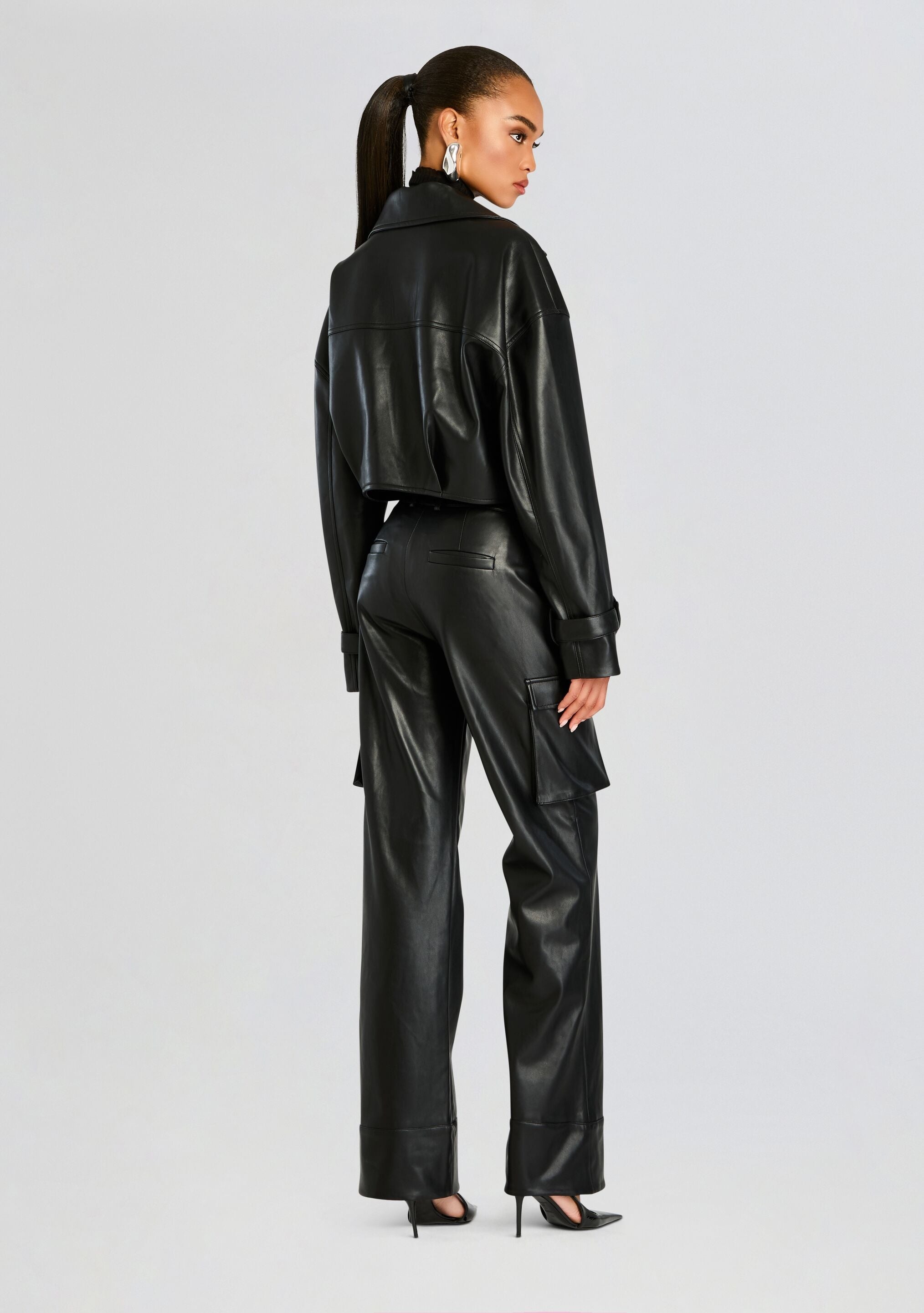 FIFER VEGAN LEATHER MID RISE CARGO PANT - 4