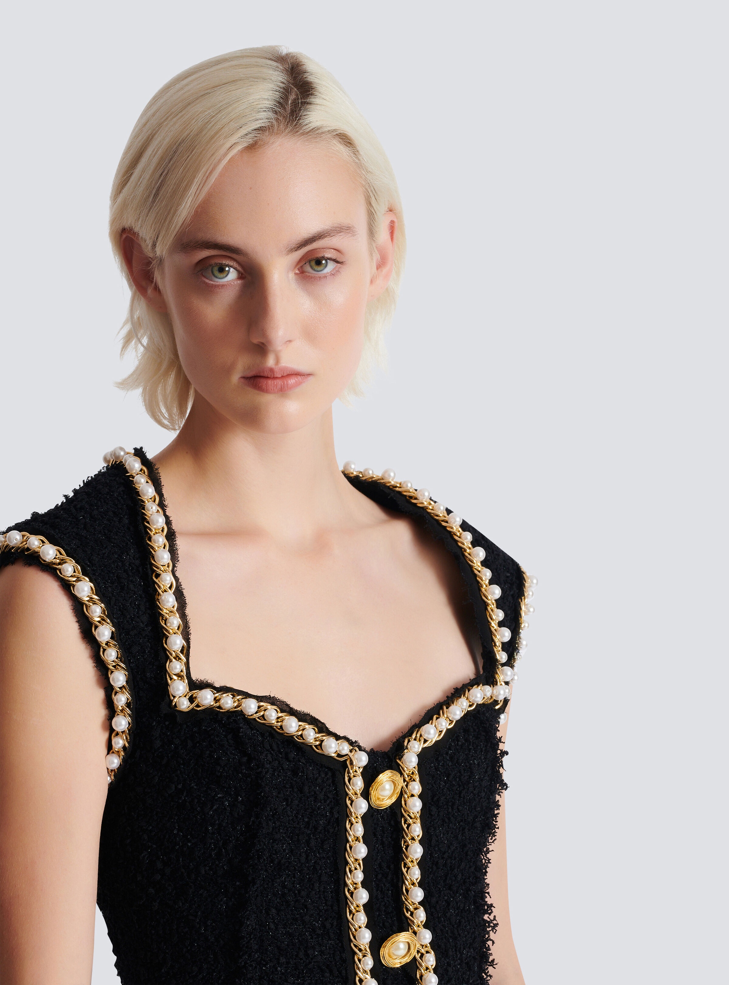 Tweed dress with pearl trim - 7