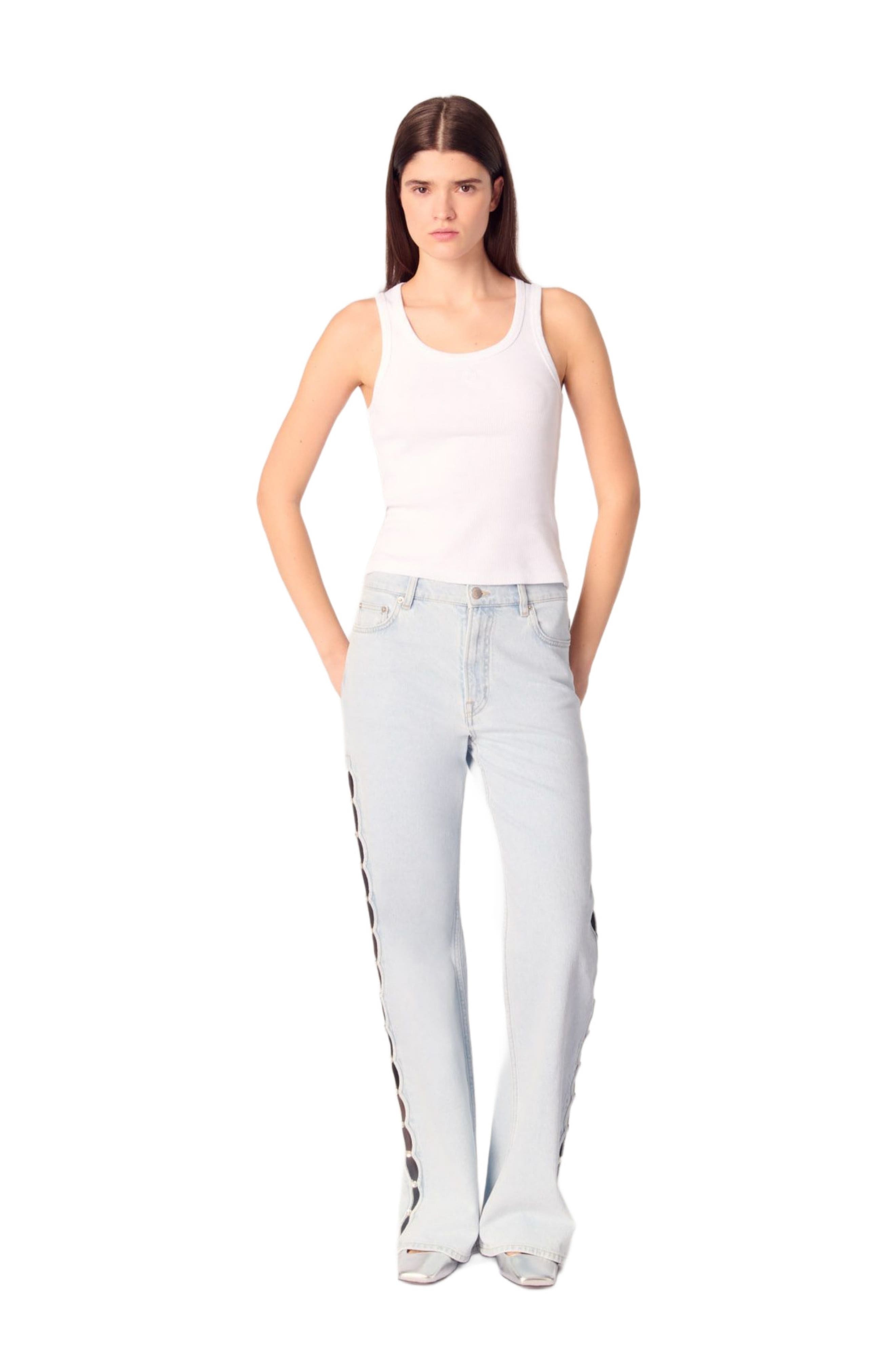 maje Wide-leg rhinestone cutaway jeans in Blue Sky at Nordstrom - 1