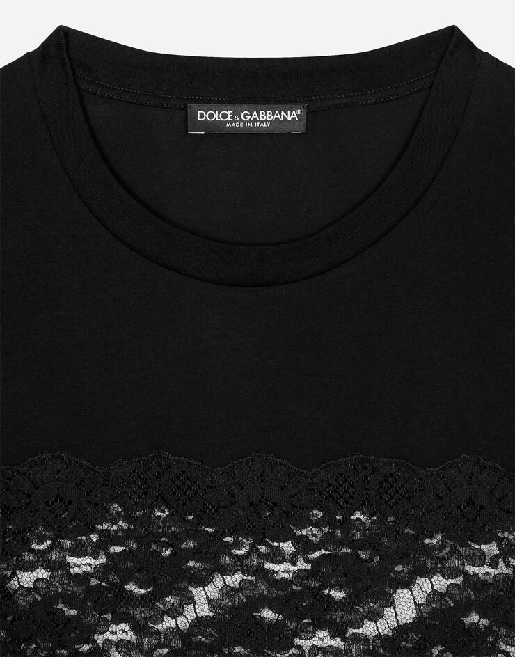 Jersey T-shirt with lace inserts and the Dolce&Gabbana tag - 4