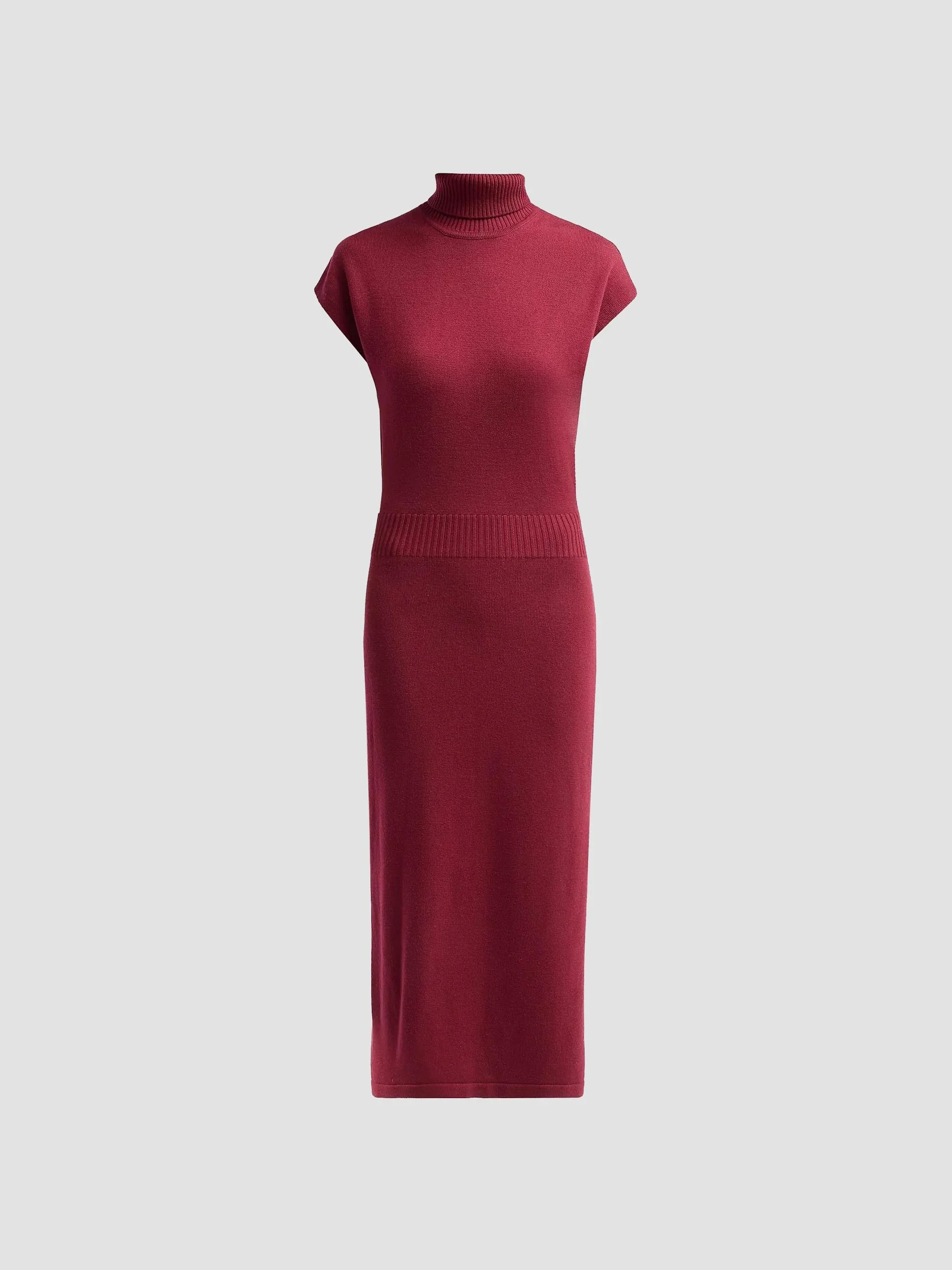 Women's Natalie Wool Knit Turtleneck Midi-Dress - Cranberry - 1