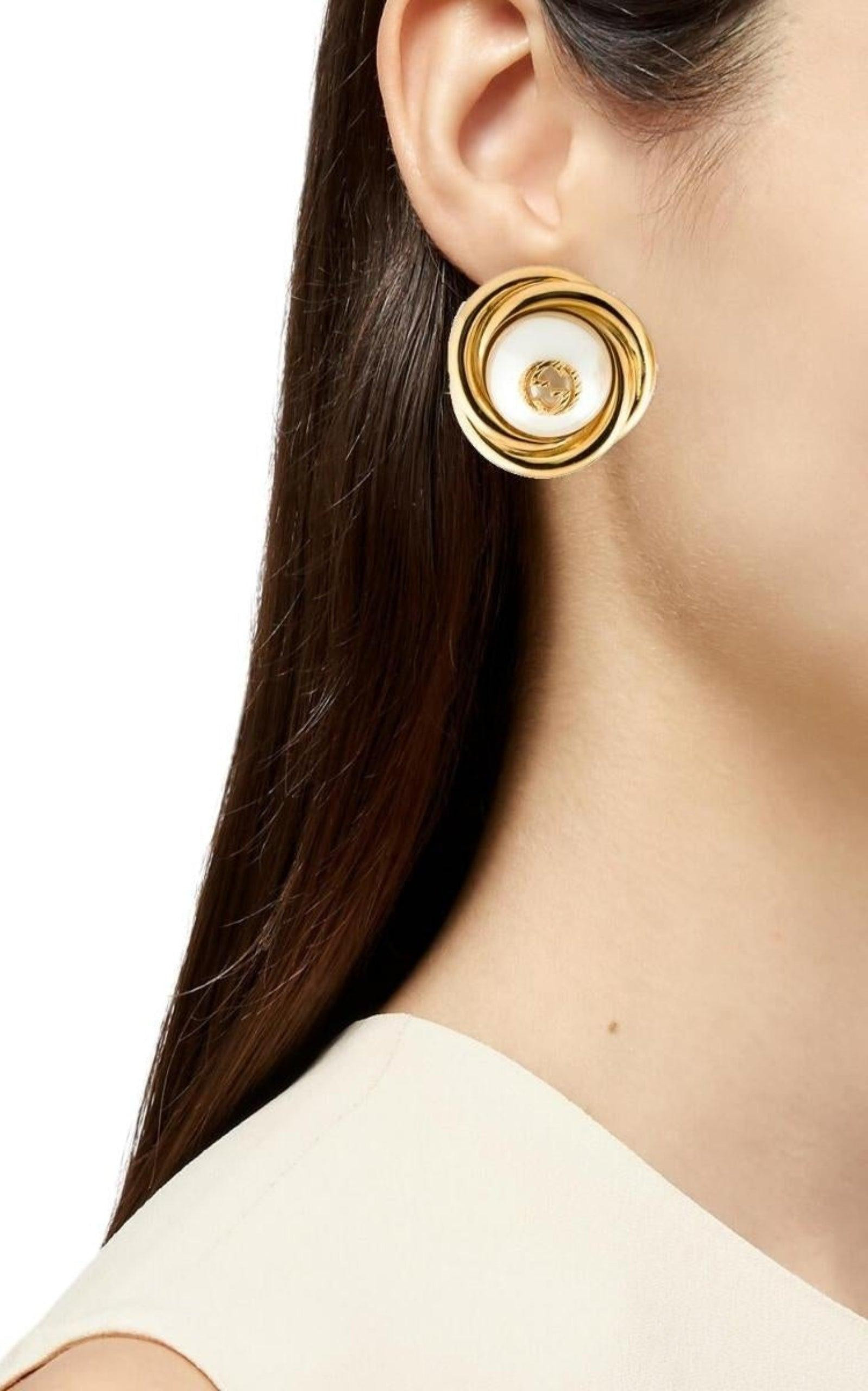Gold-tone Double G Faux Pearl Clip-on Earrings - 2