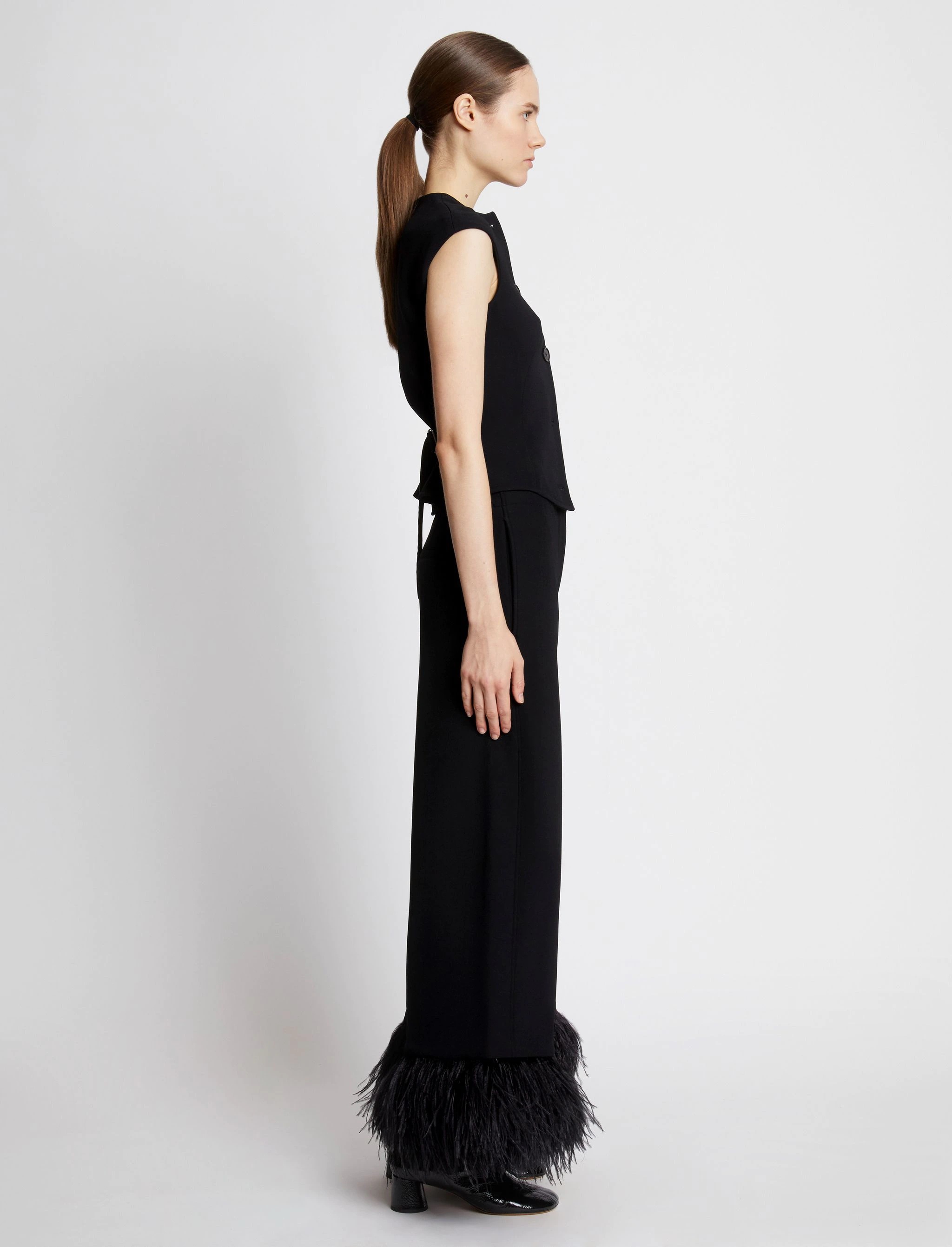 Bi-Stretch Crepe Feather Trim Pants - 3