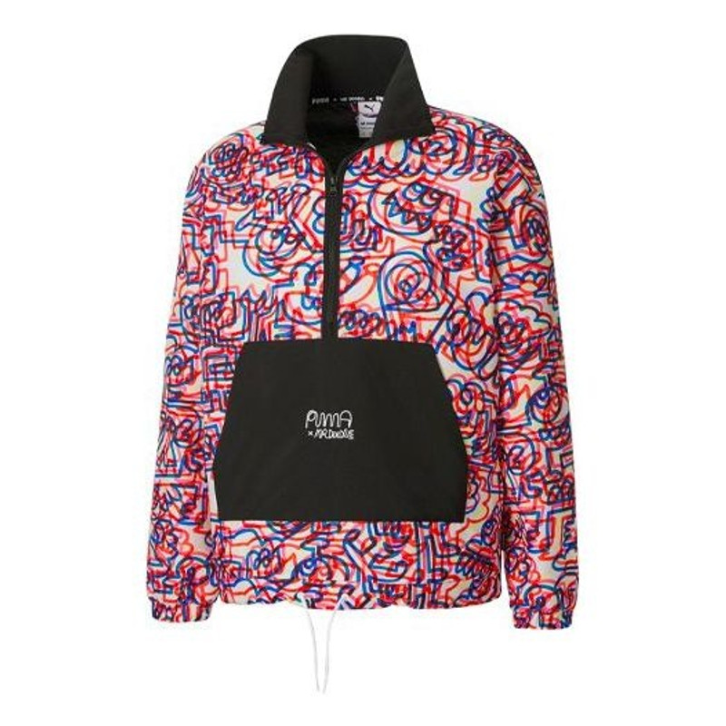 PUMA x Mr Doodle Crossover Graffiti Printing Contrasting Colors Cardigan Stand Collar Jacket Red 530 - 1
