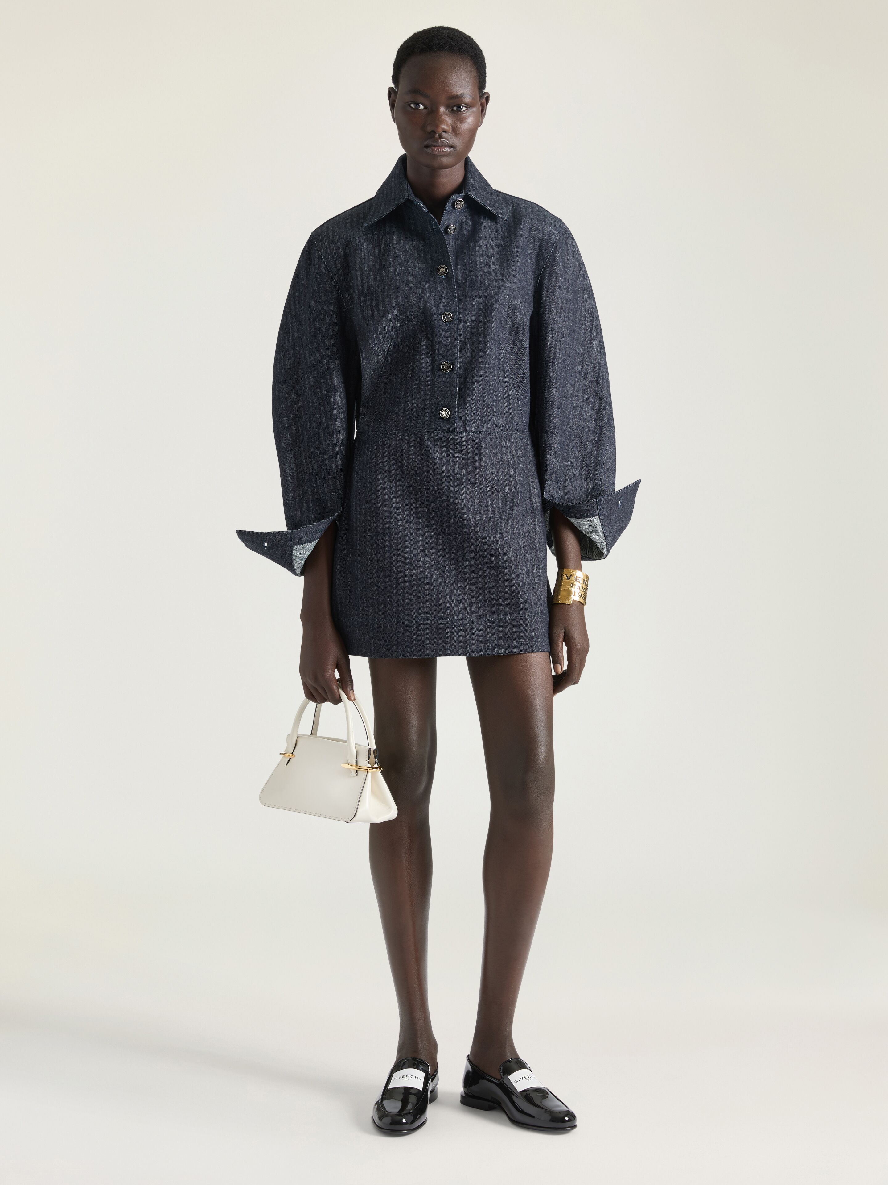 COCOON MINI DRESS IN HERRINGBONE DENIM - 2