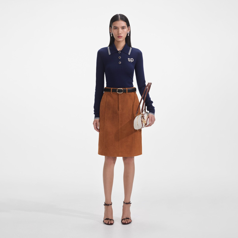 Brown Suede Midi Skirt 1