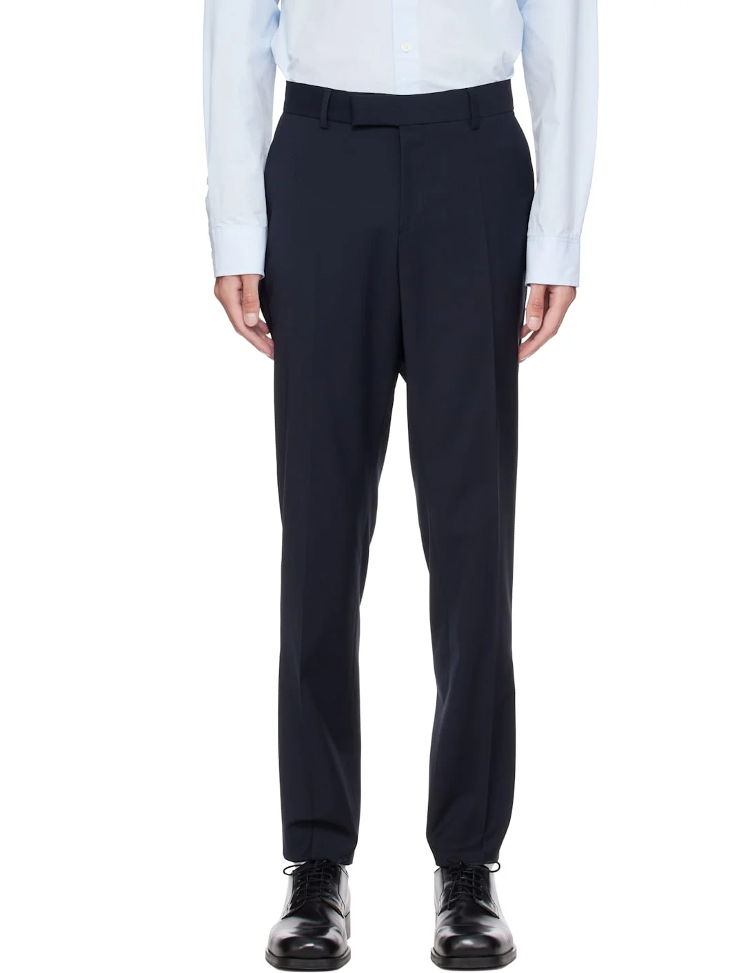 Navy Slim-Fit Micro-Patterned Stretch Wool Trousers - 1