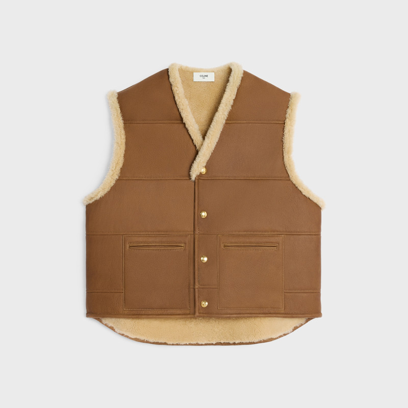 oversized sleeveless jacket in curly lambskin 1