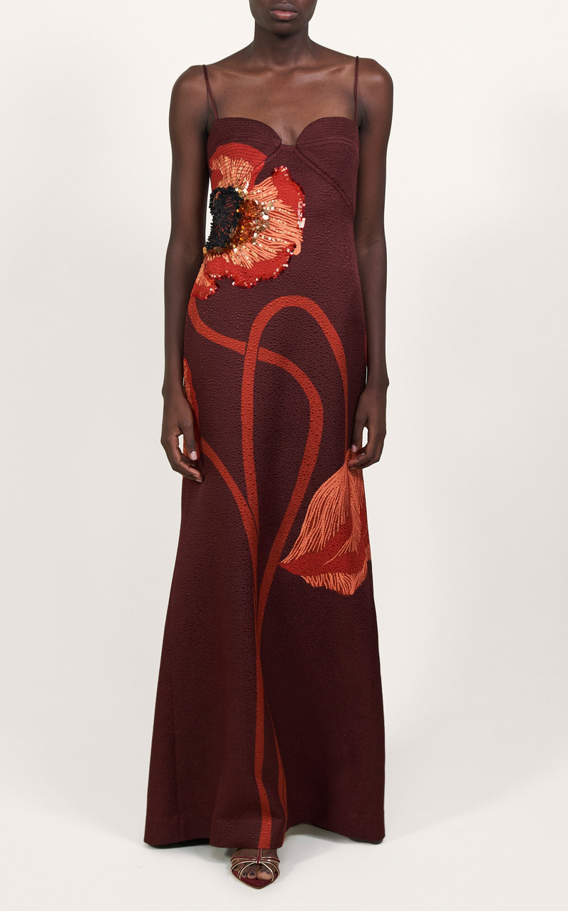 Plentiful Qualities Embellished Wool-Silk Maxi Dress burgundy 4