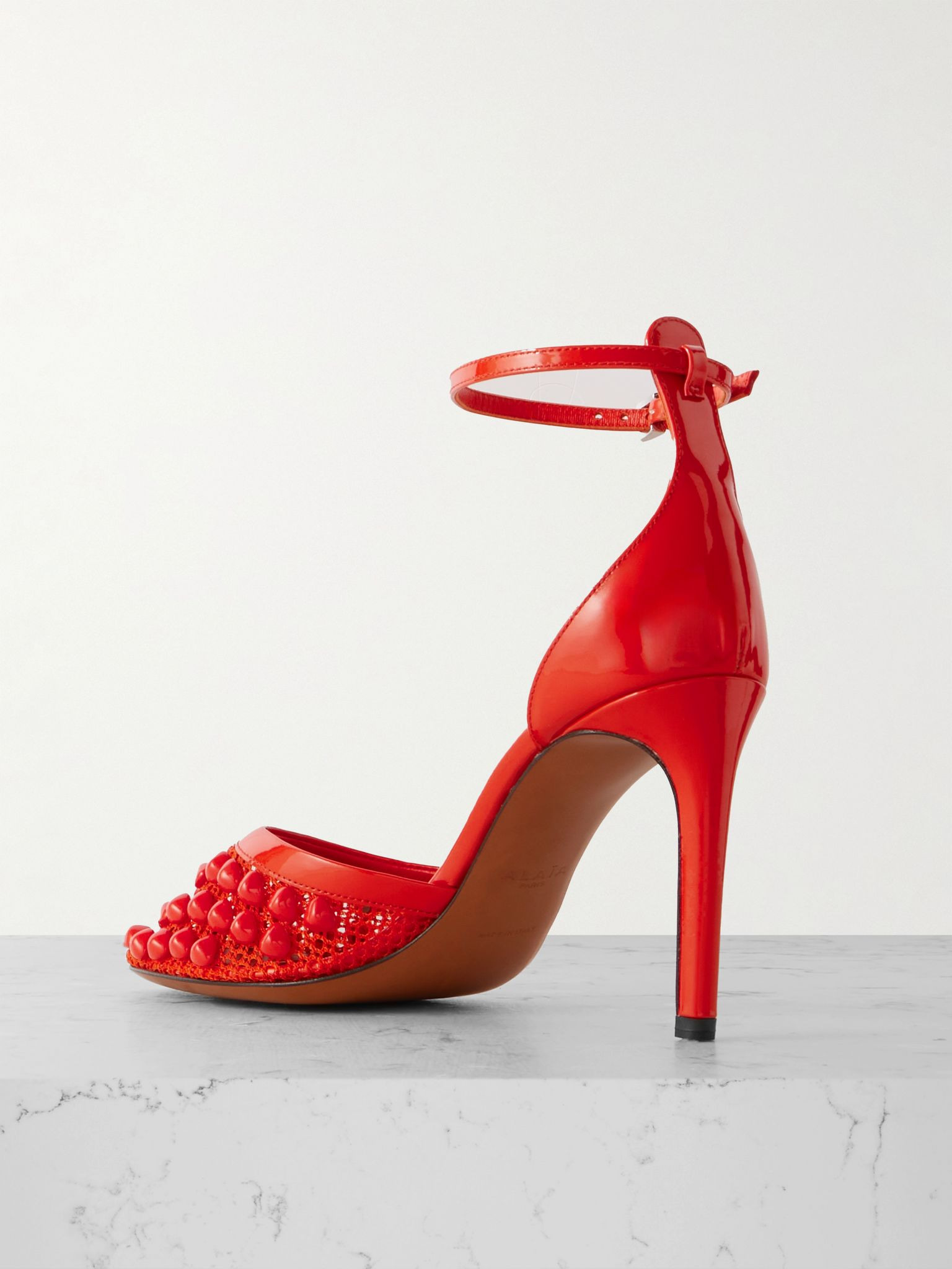 90 embellished fishnet and patent-leather pumps Red - 3