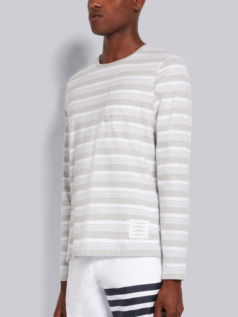 Thom Browne Pastel Grey Striped Jersey Long Sleeve Pocket Tee outlook