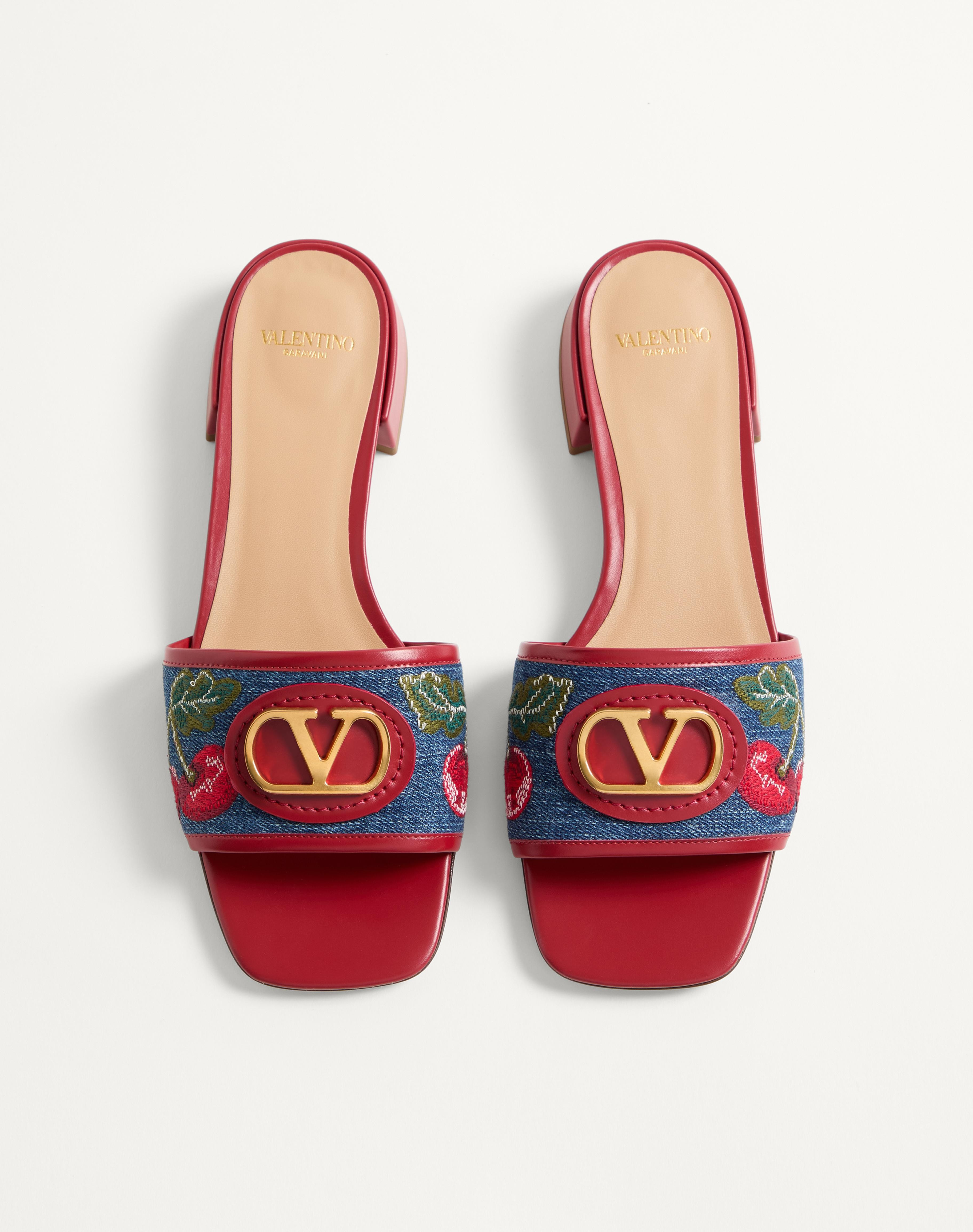 VLOGO SIGNATURE DENIM SLIDE SANDAL WITH CHERRYFIC EMBROIDERY 20MM - 4