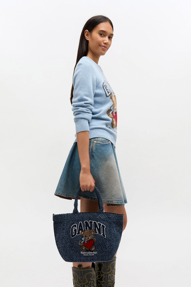 TWEED DENIM SMALL BEAR TOTE 4