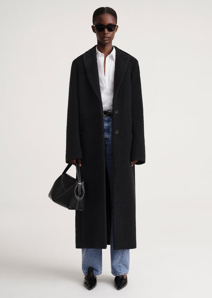 Bouclé wool peak lapel coat black - 2
