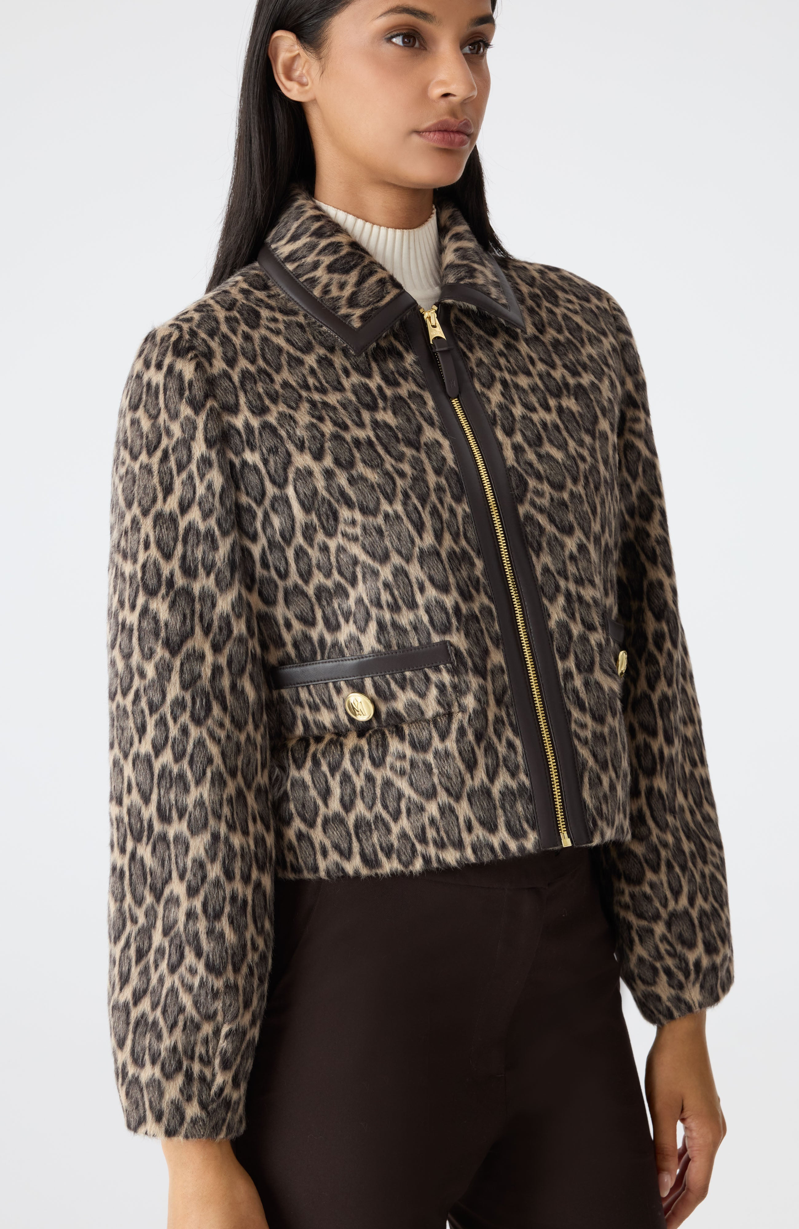 LORAH-A Animal-Print Cropped Leather Jacket - 6
