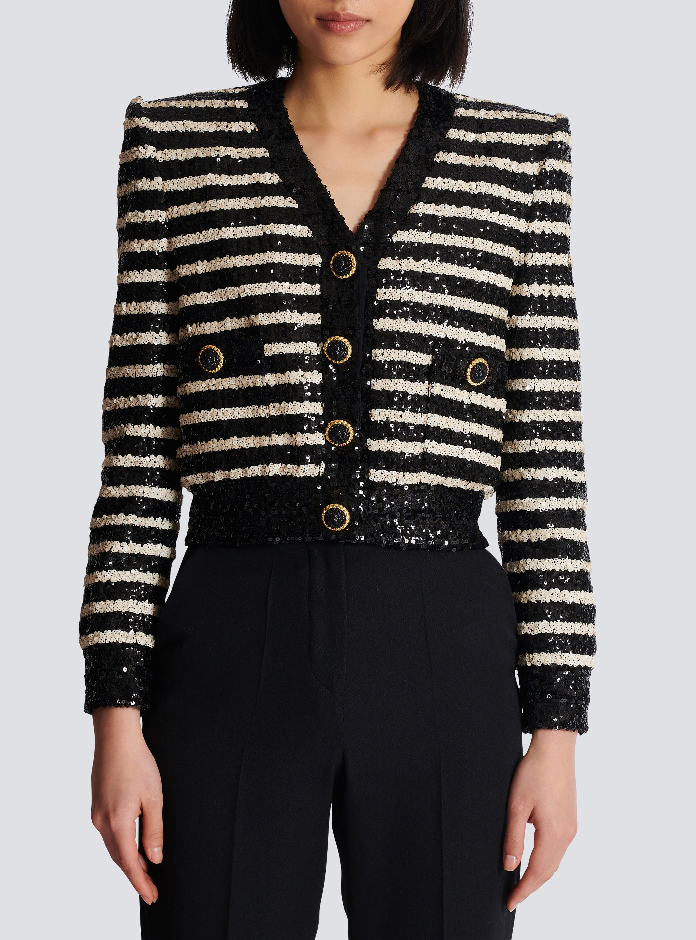 Short striped sequin jacket with 2 pockets - 5