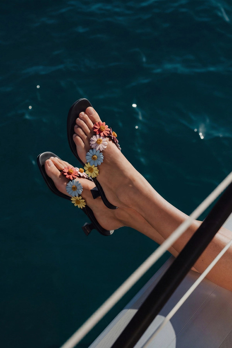 Larroudé Fiore Thong Sandal Black Leather outlook