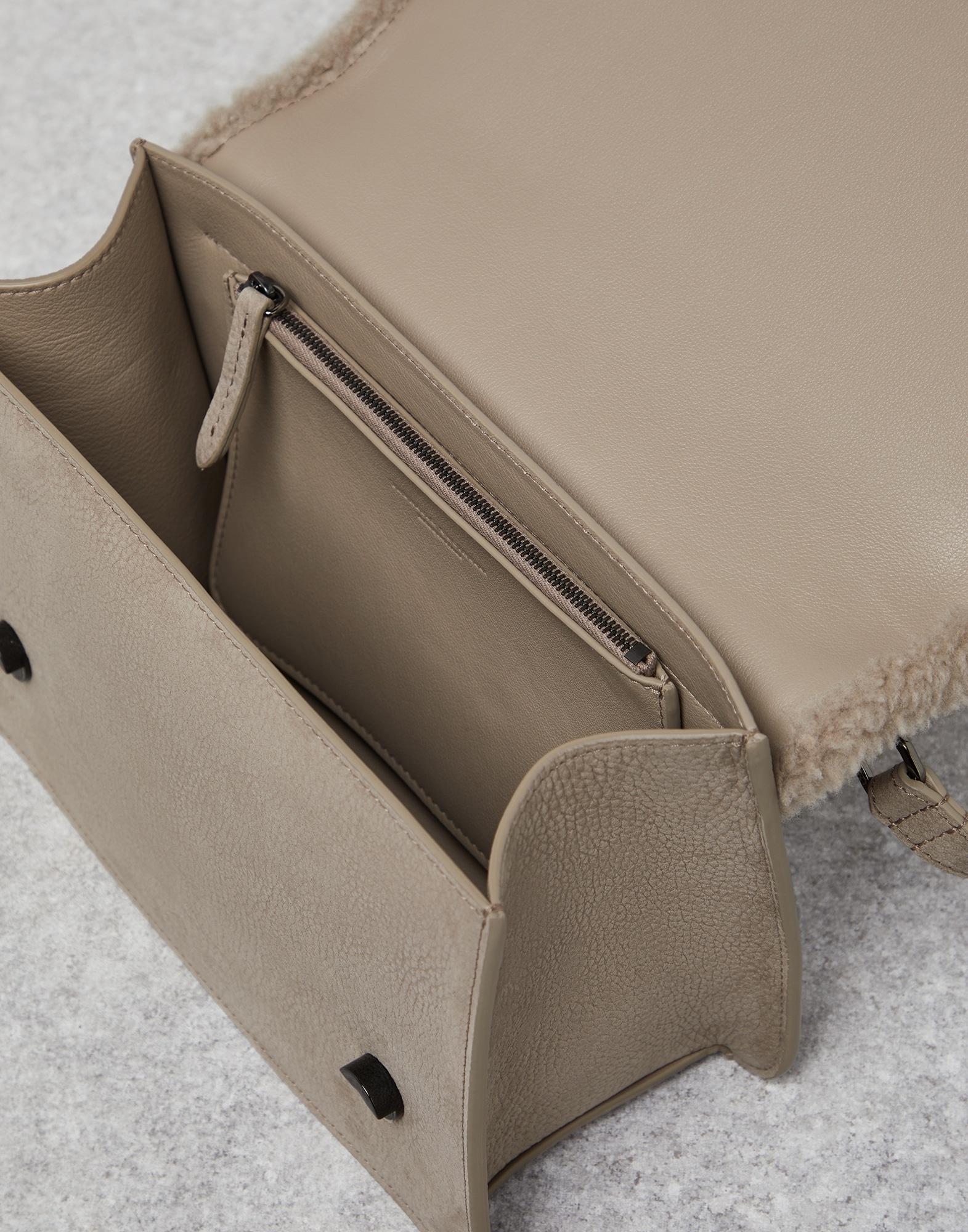 Nubuck soft bag with monili and shearling details - 5