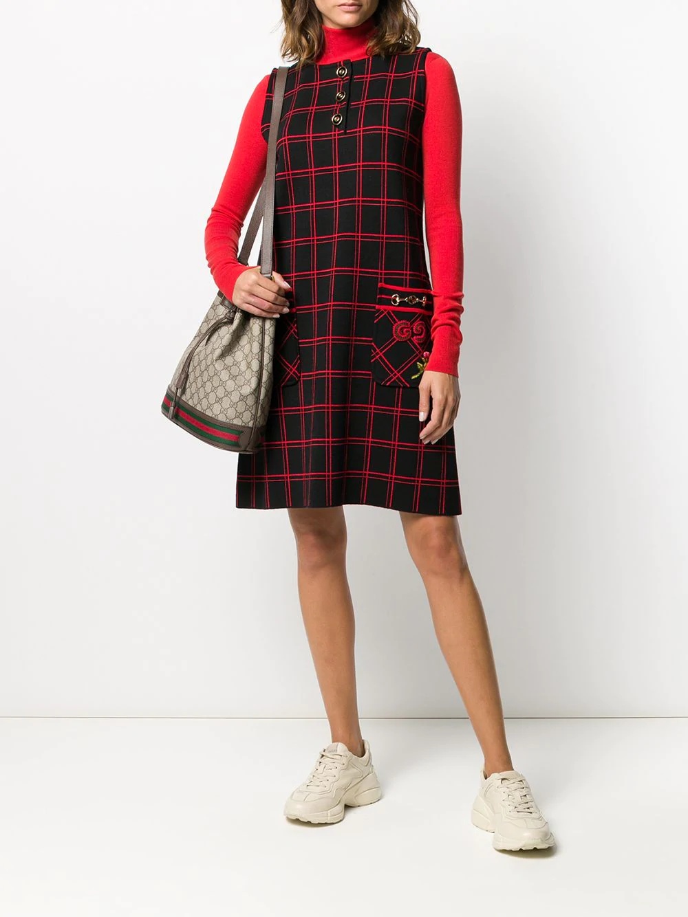 sleeveless checked mini dress - 2