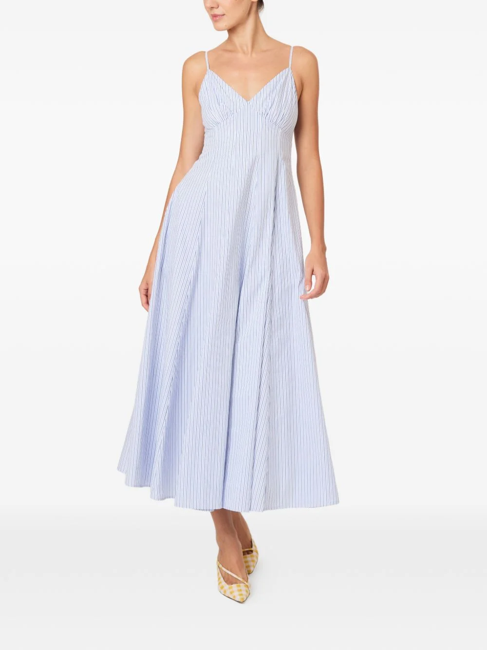 striped V-neck dress - 1