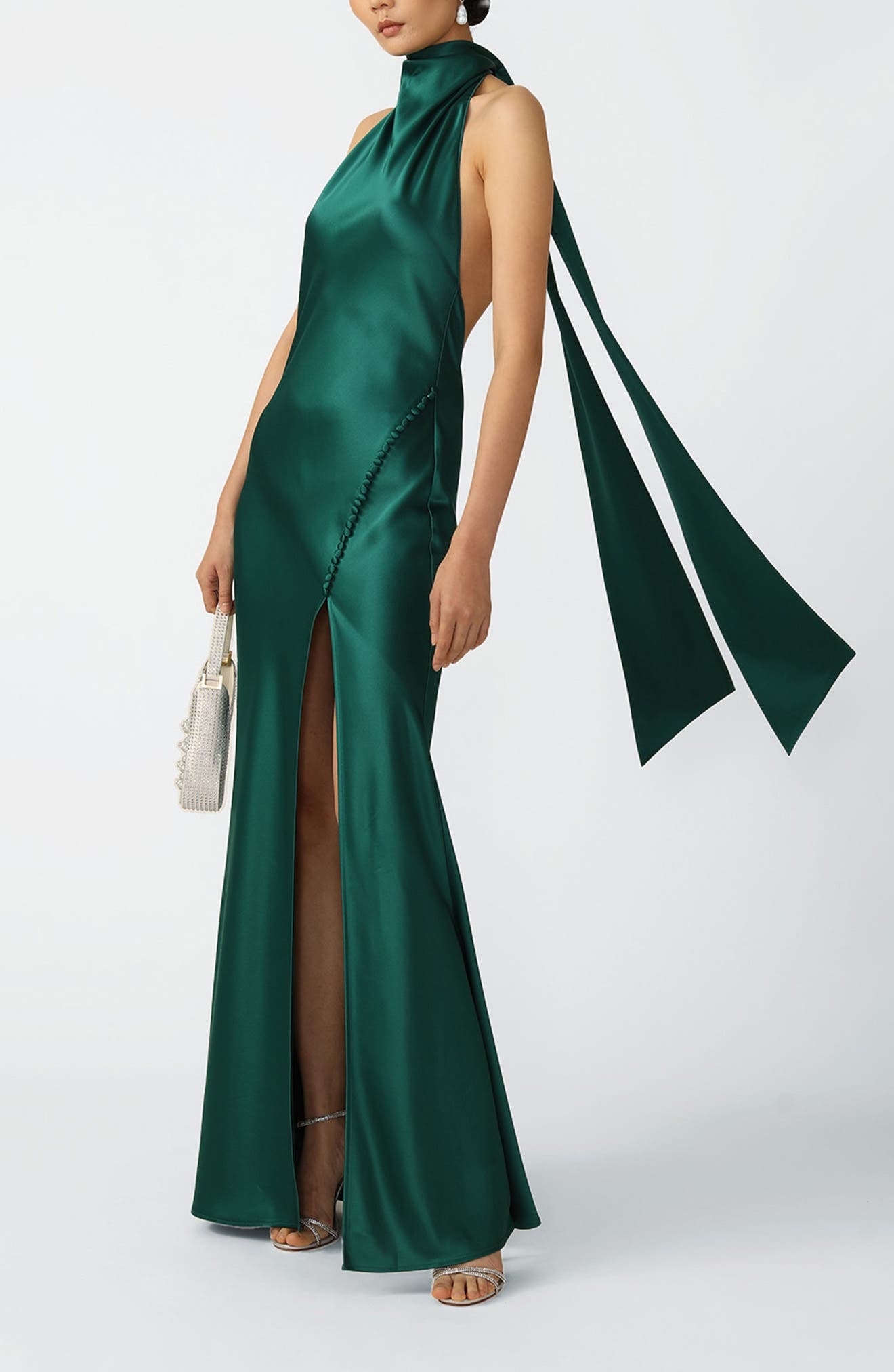 SAU LEE Penelope Satin Gown in Emerald at Nordstrom - 3
