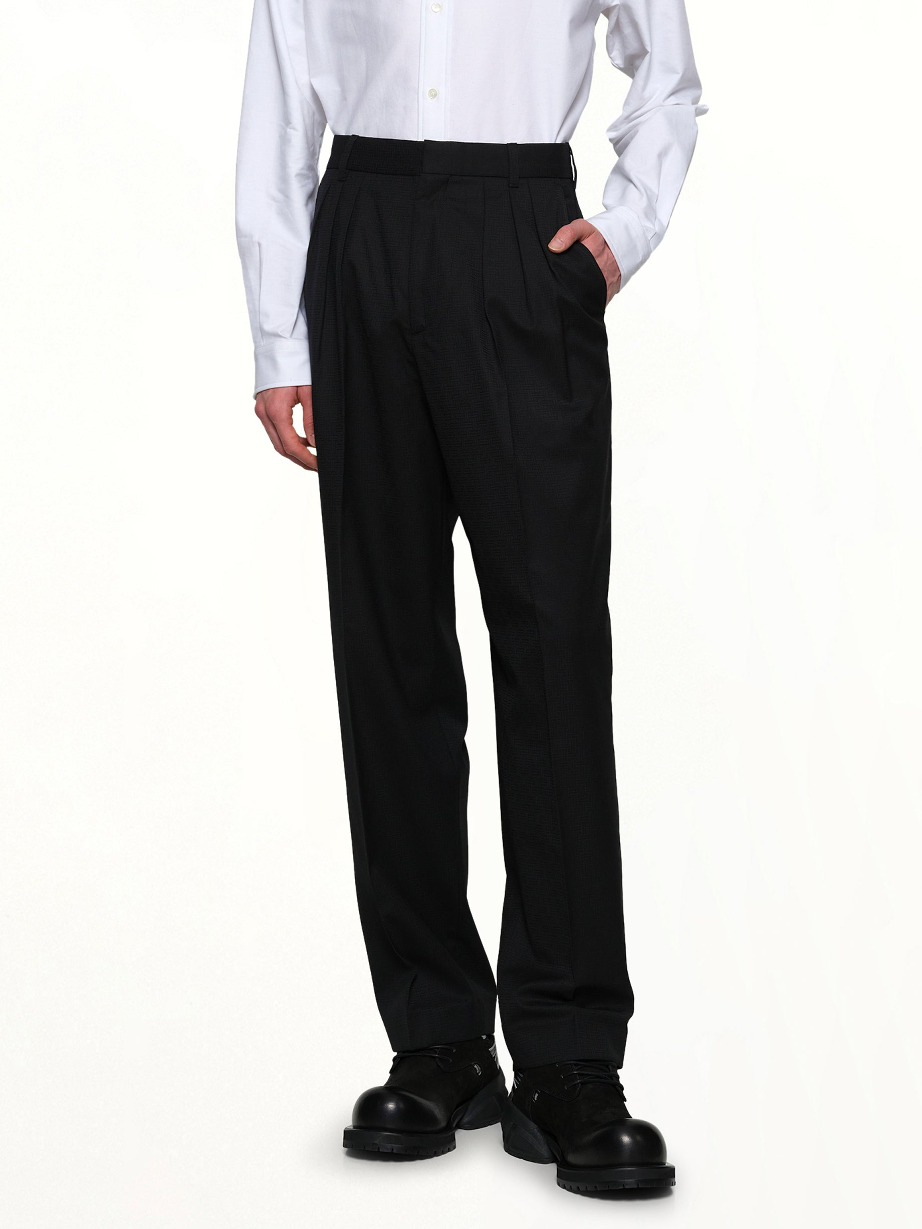 Kenzo Weave Pleated Tailored Pant in Black - 6