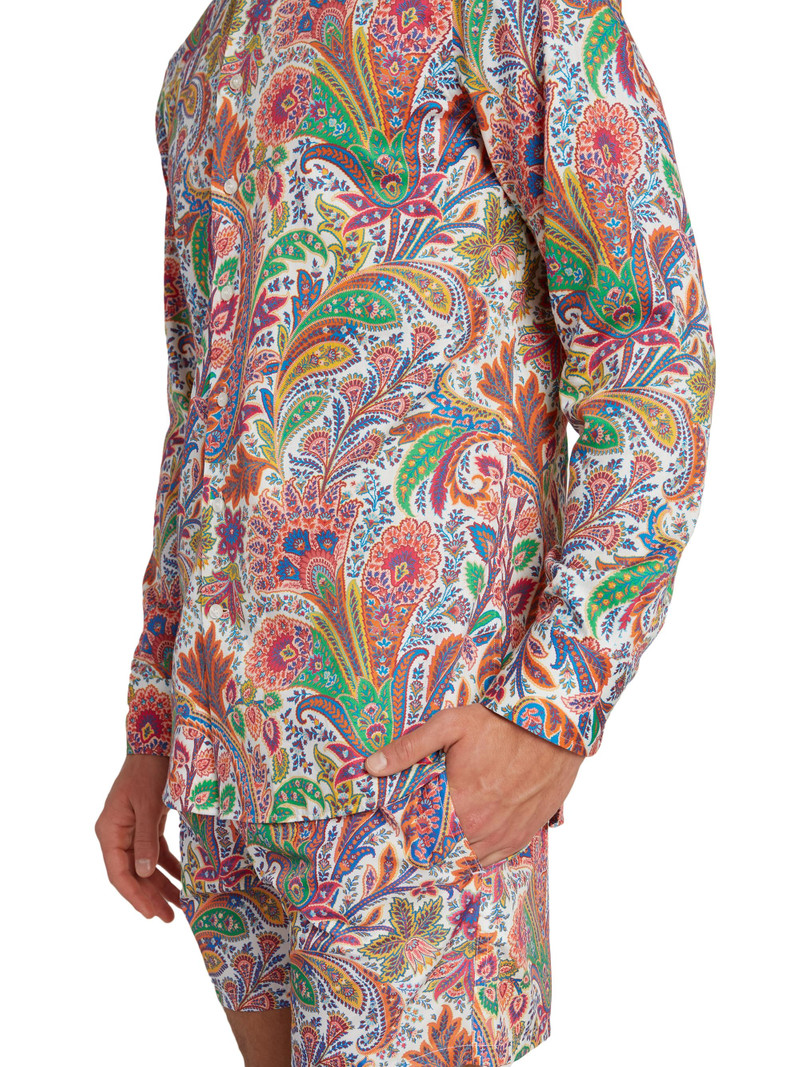 Men's Roma Paisley Cotton Button-Front Shirt - Stampa Bianco 6