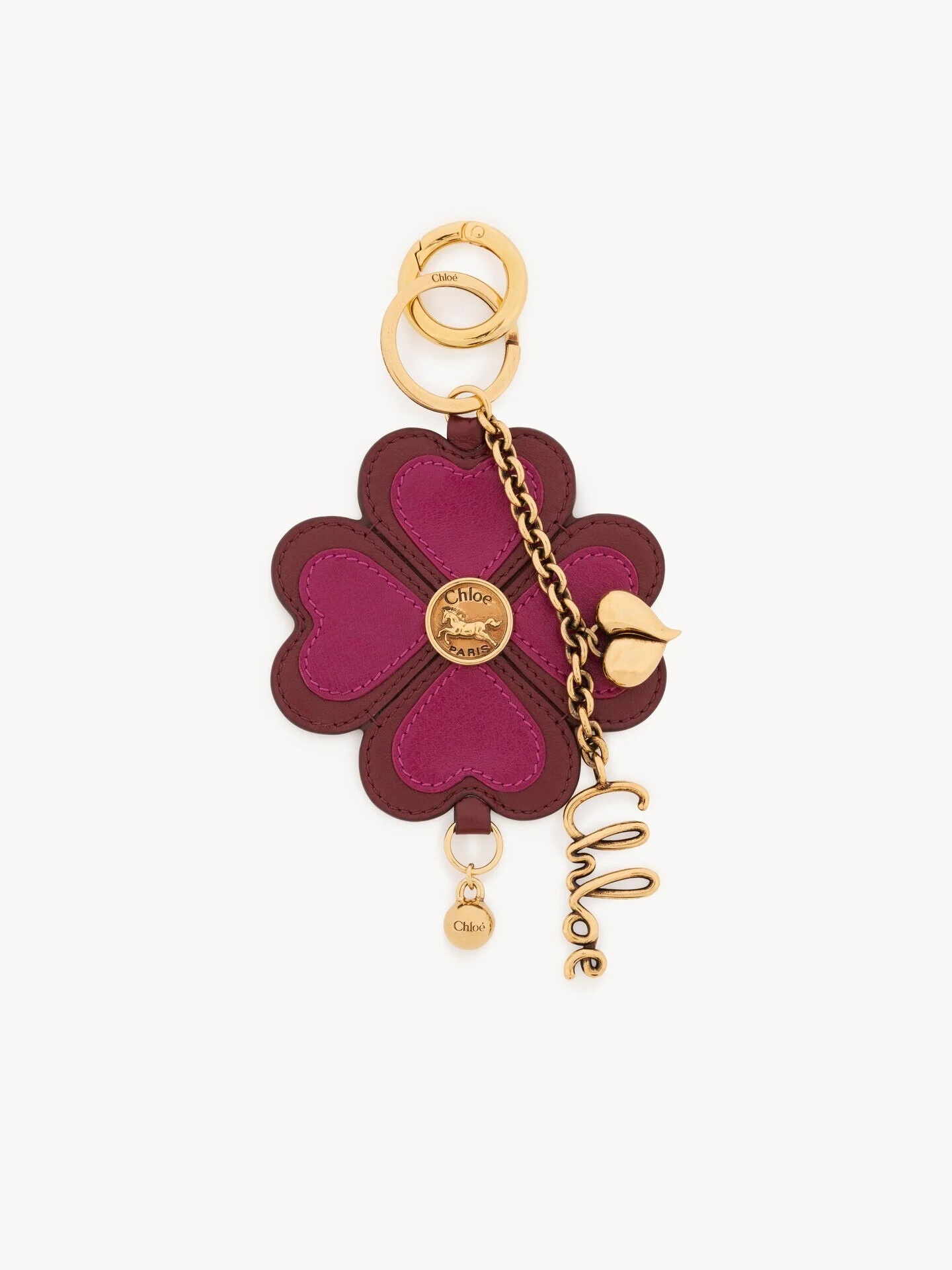 CHLOÉ SYMBOLS CLOVER KEY RING BAG CHARM IN GRAINED LEATHER - 1