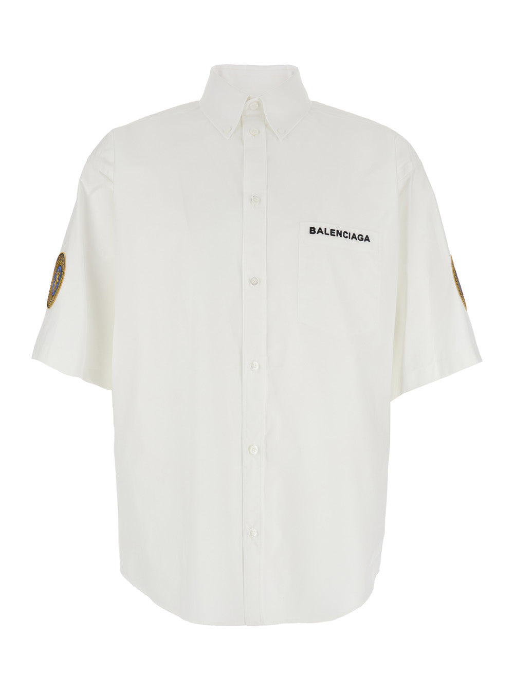 Balenciaga Men White Shirt With Logo Lettering On The Front And Logo Patch On The Sleeve In Cotton M - 1
