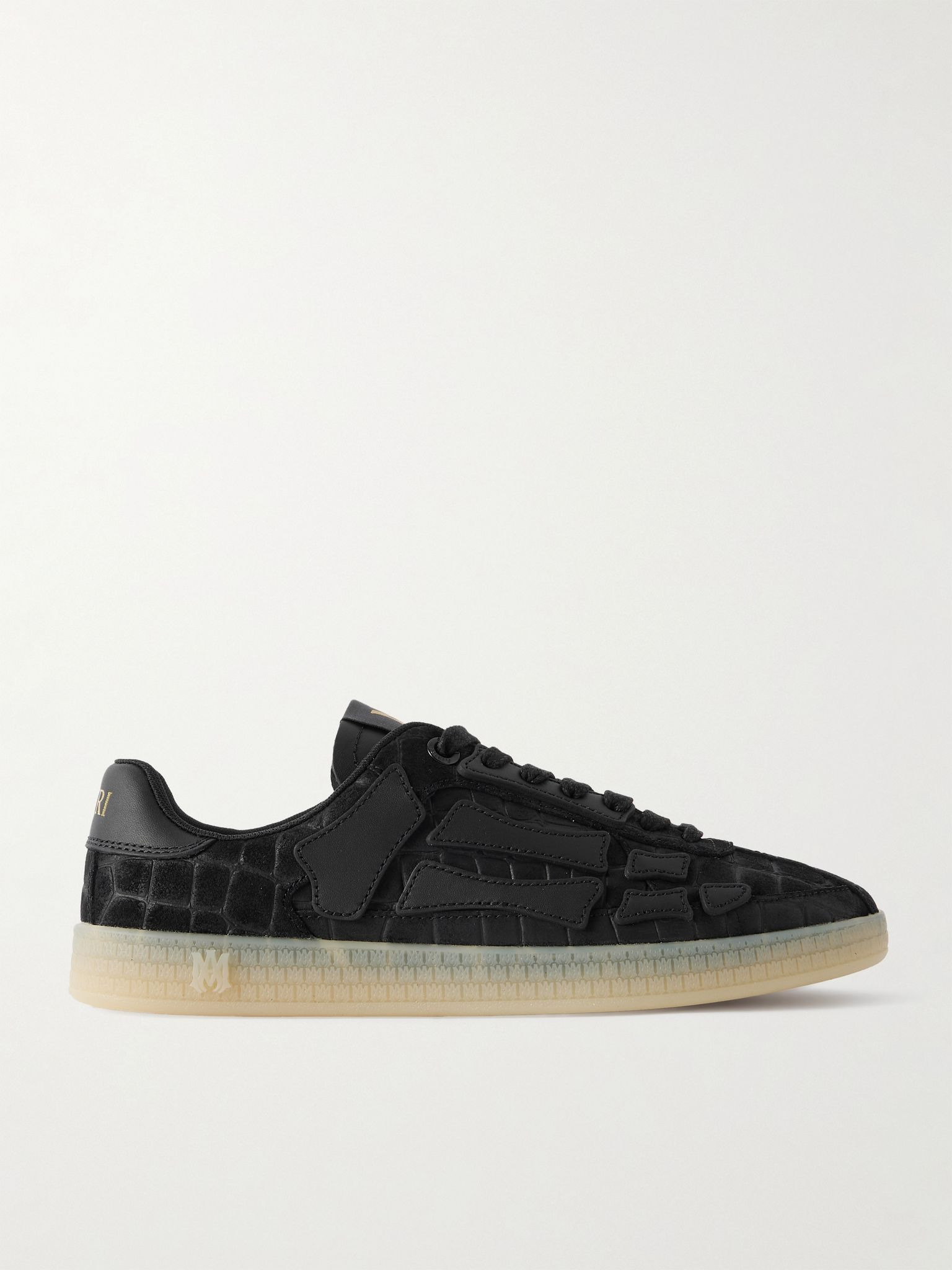 Pacific Bones Leather-Trimmed Croc-Effect Suede Sneakers Black - 1