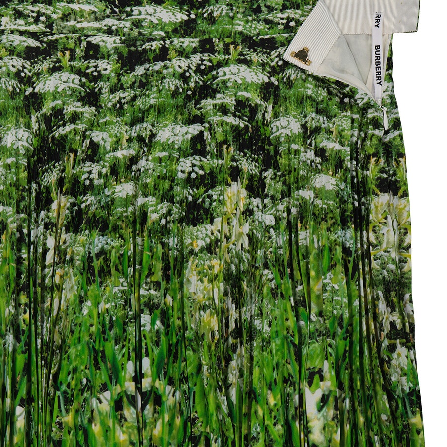 Burberry Ladies Rersby Crepe De Sins Meadow Print Pleated Skirt - 7